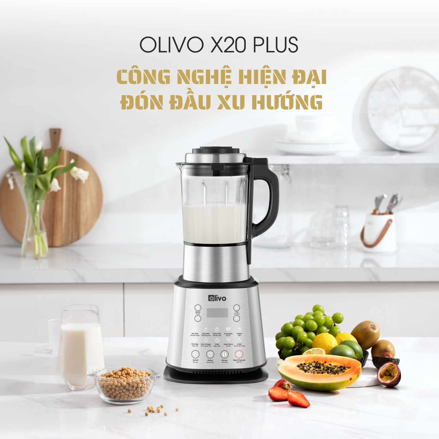 Máy Làm Sữa Hạt OLIVO X20 PLUS – Bản Nâng Cấp Có Tới 3 Chức Năng Nấu Sữa, Tạm Dừng Thông Minh