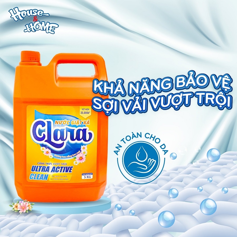 Nước giặt xả Clara - Hương hoa nắng ban mai - Can 5Kg