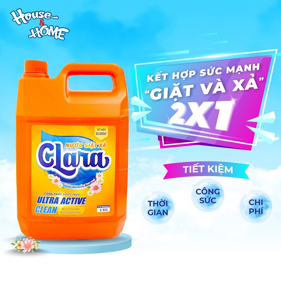 Nước giặt xả Clara - Hương hoa nắng ban mai - Can 5Kg
