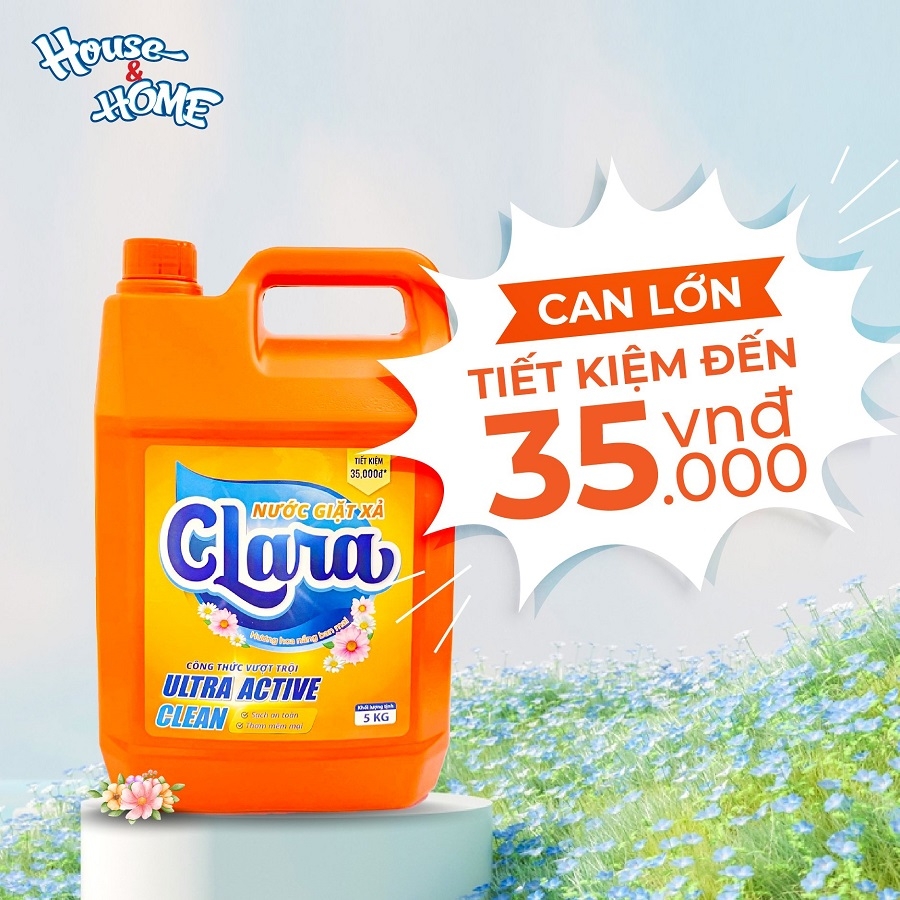 Nước giặt xả Clara - Hương hoa nắng ban mai - Can 5Kg