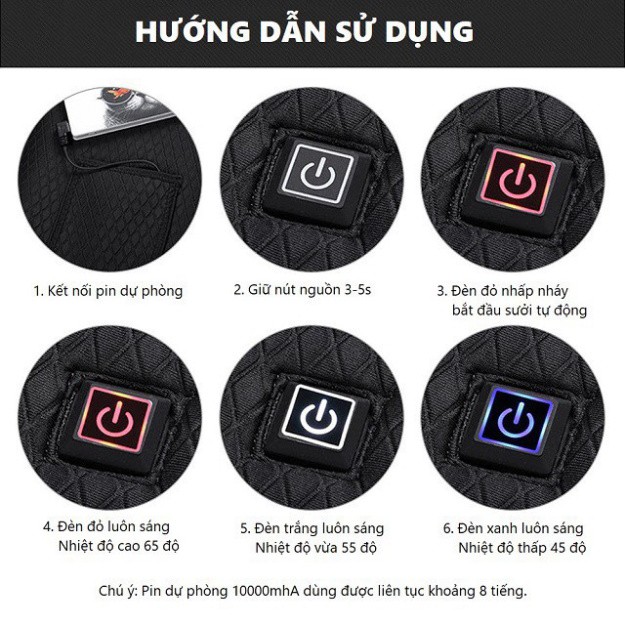 Áo ghi lê sưởi ấm NIKITO Công Nghệ Nhật Bản sử dụng điện từ pin dự phòng [KO kèm PIN]