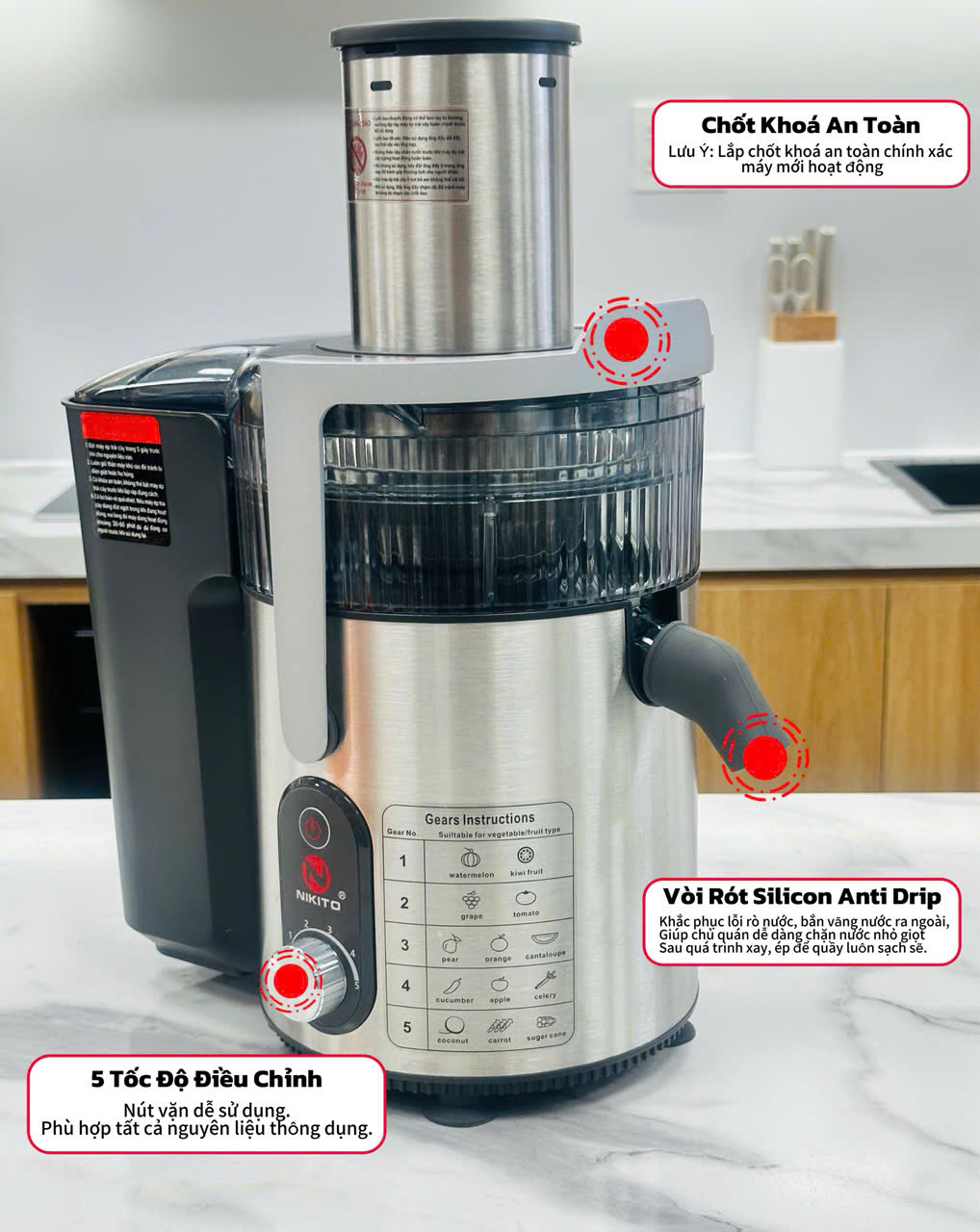 Máy ép trái cây nhanh NIKITO công suất 1800W ép đa năng hoa quả trái cây BH 24 Tháng Máy ép hoa quả, rau củ, siêu khỏe