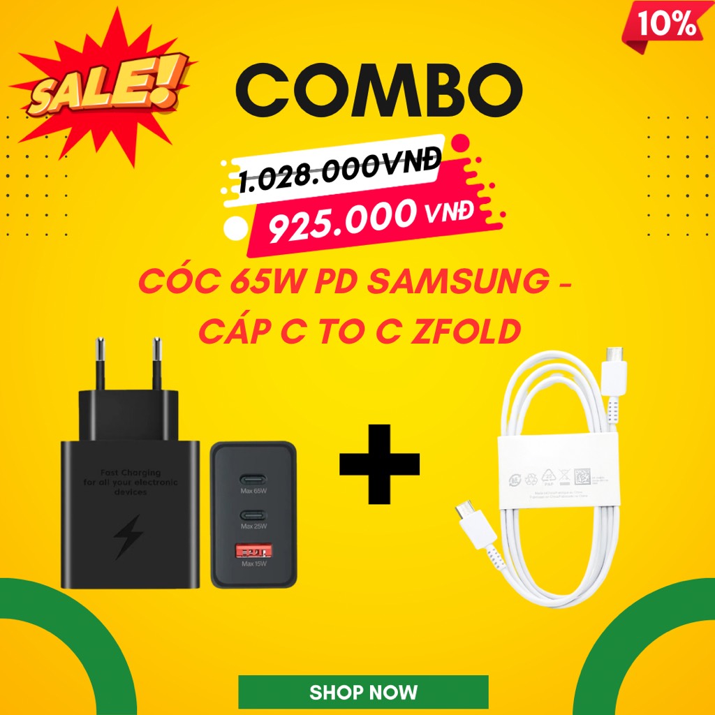 Combo Cóc 65W PD Samsung - Cáp C To C Zfold