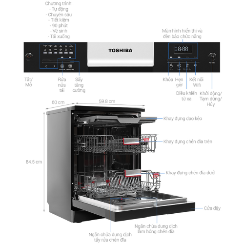 Máy Rửa Chén Độc Lập Toshiba DW-15F9(B)-VN4