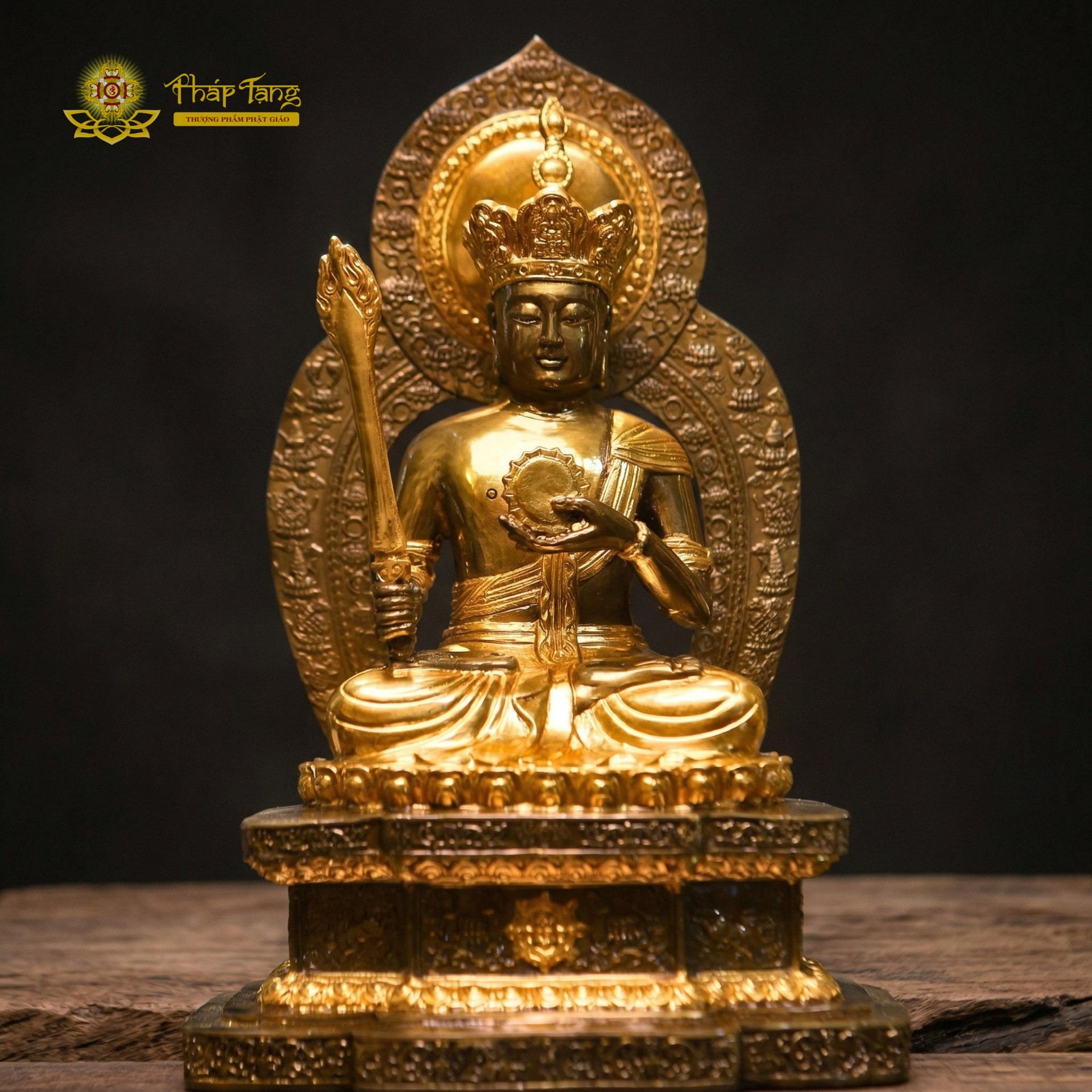 Tượng Đức Bồ Tát Hư Không Tạng đồng Đài Loan mạ vàng 24K cao cấp 30cm