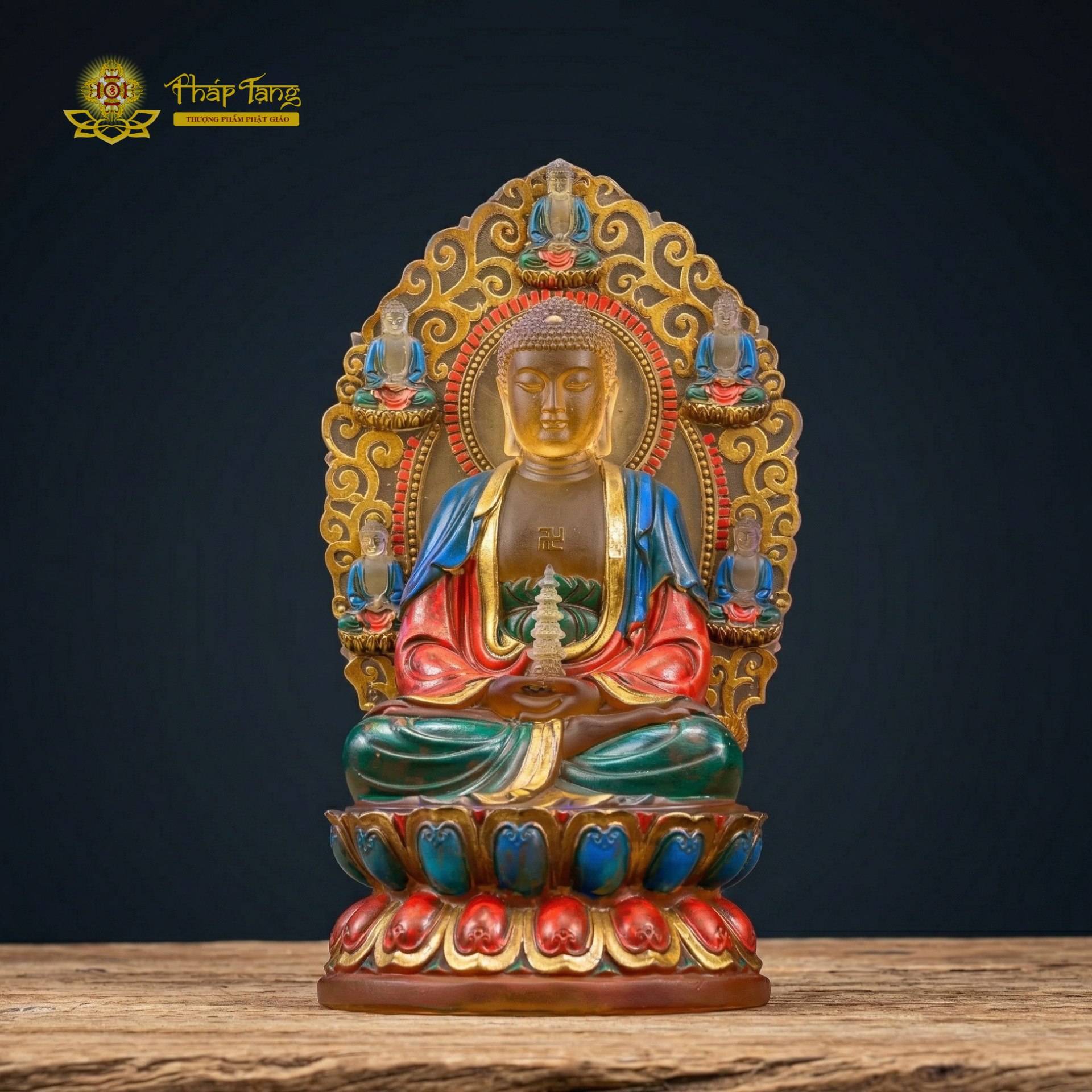 Tượng Phật Dược Sư lưu ly đa sắc cao cấp thấu quang 20cm