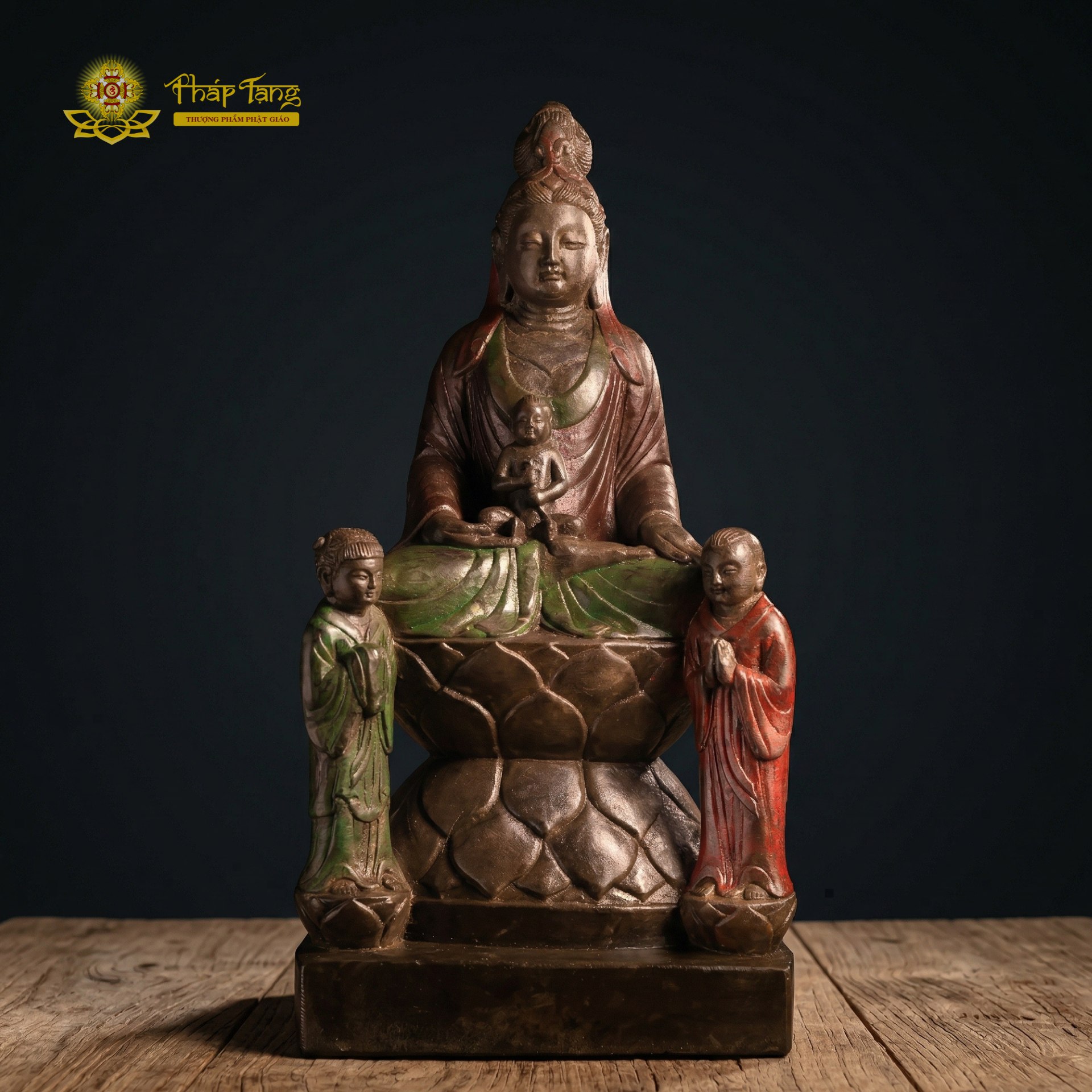 Tượng Đức Quán Thế Âm Bồ Tát Tống Tử bằng đá nguyên khối sưu tầm độc bản cao 61cm