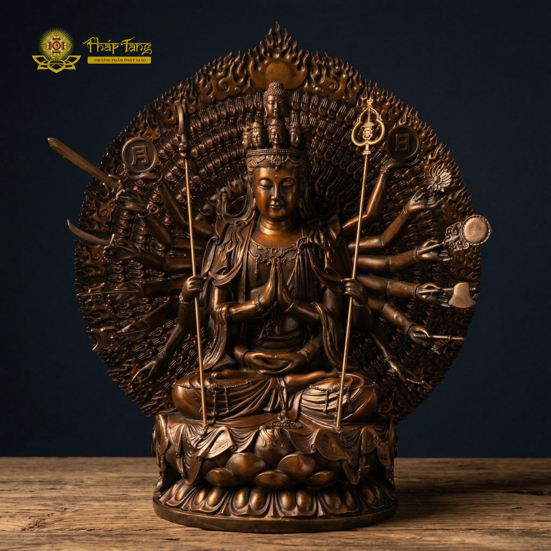 Kiệt tác tượng Quán Thế Âm Thiên Thủ Thiên Nhãn đúc đồng cao 60cm