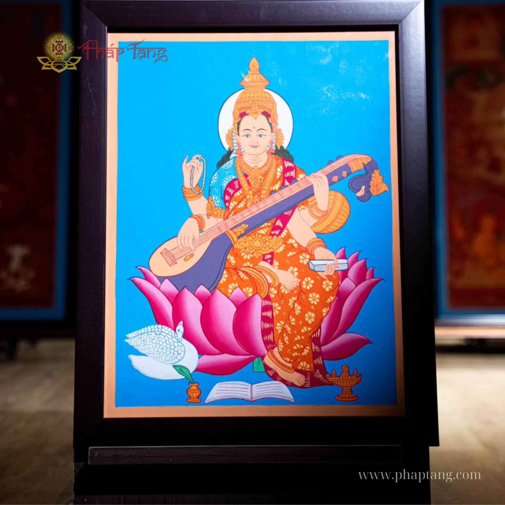 Thangka Đức Diệu Âm Thiên Nữ Bồ Tát khổ 22x29cm