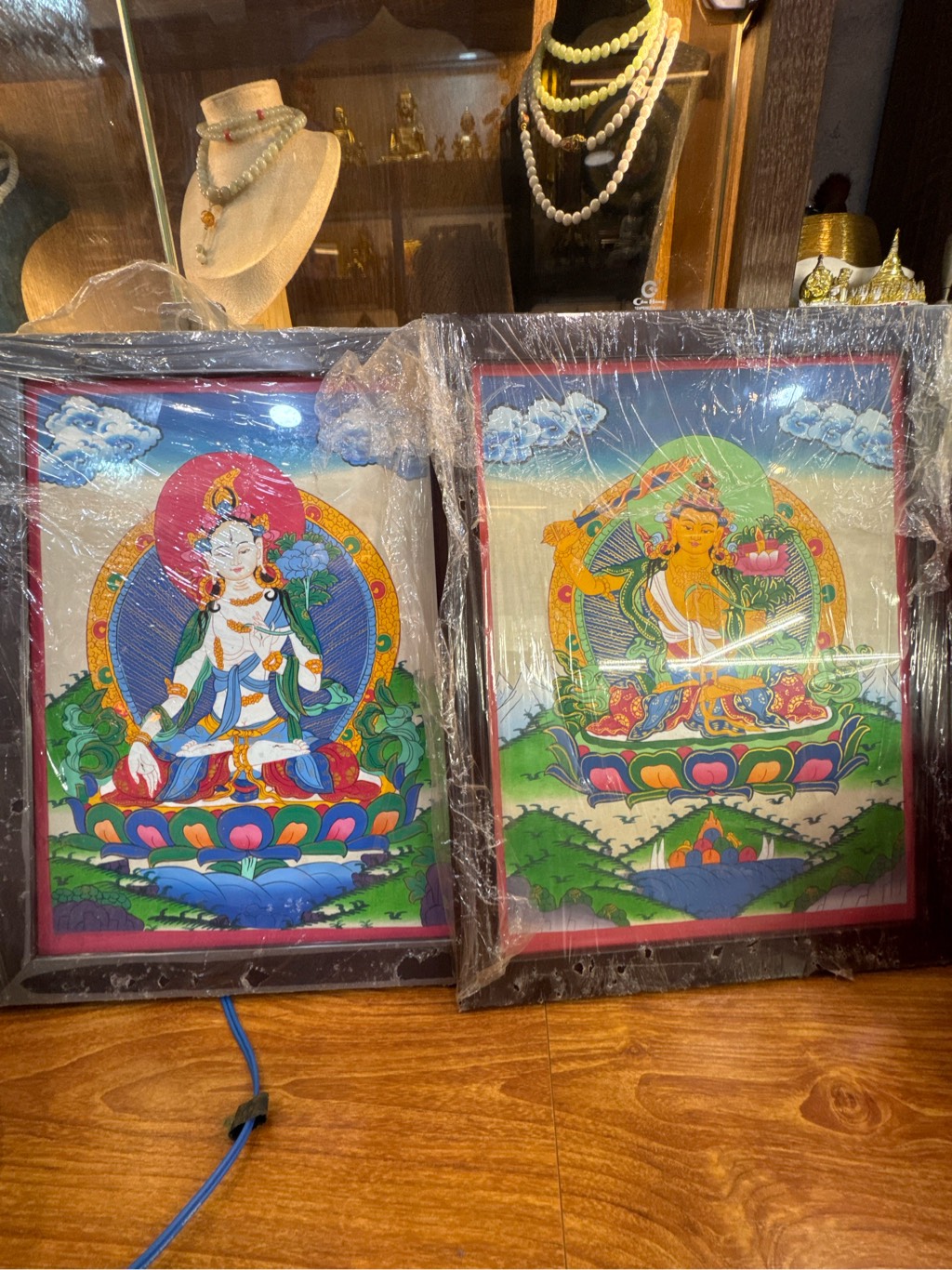 Thangka Đức Văn Thù Sư Lợi và Kim Cang Tát Đỏa vẽ tay khổ 22x29cm