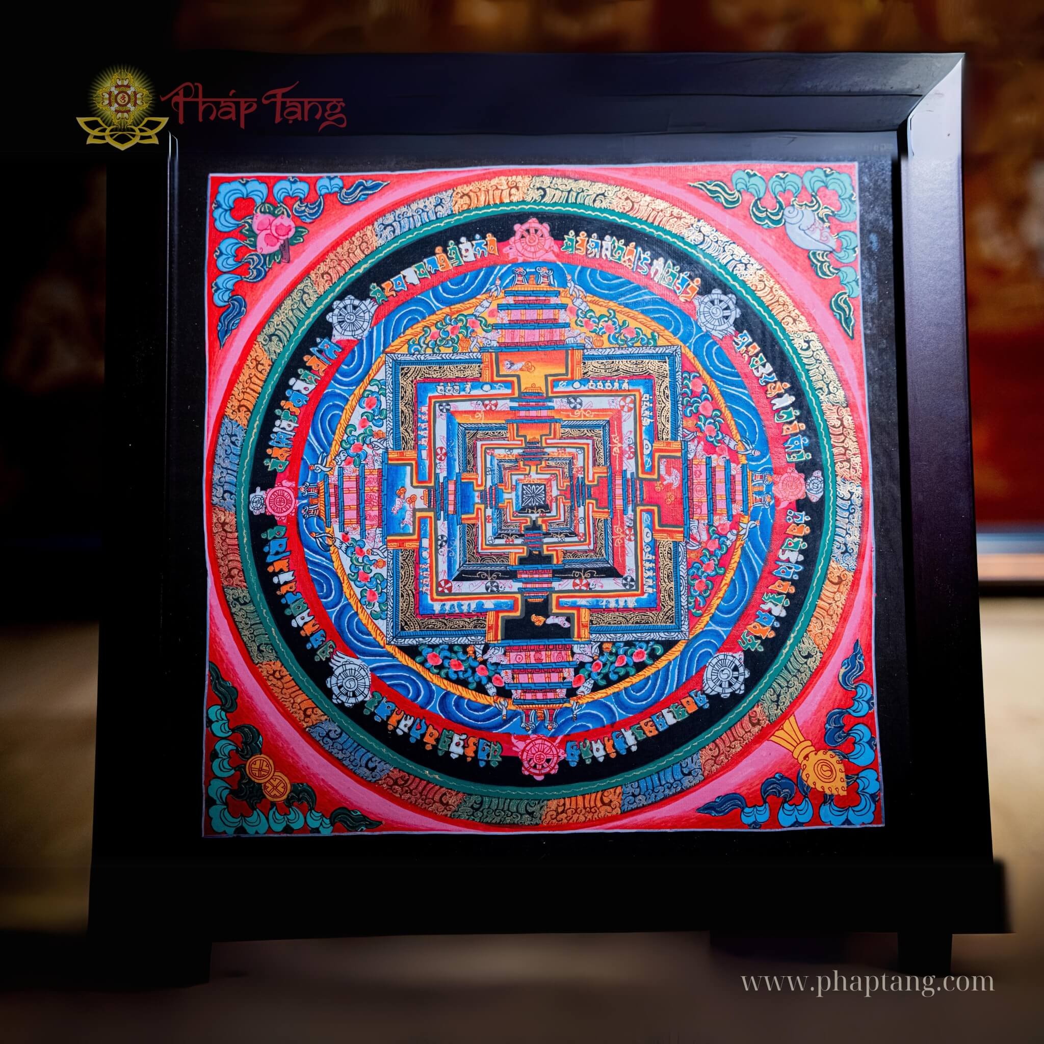 Thangka Mandala Kalachakra vẽ tay thủ công Nepal khổ 63x63cm