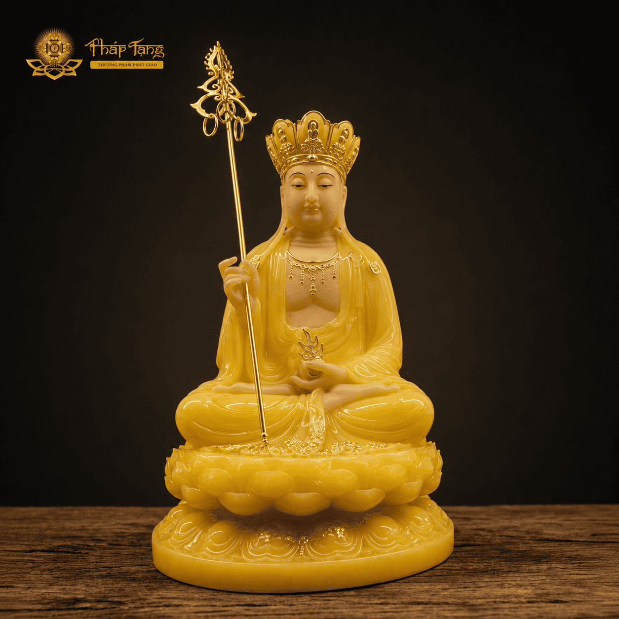 Tượng Đức Địa Tạng Vương Bồ Tát bột đá cao cấp thế ngồi 40cm tại Pháp Tạng