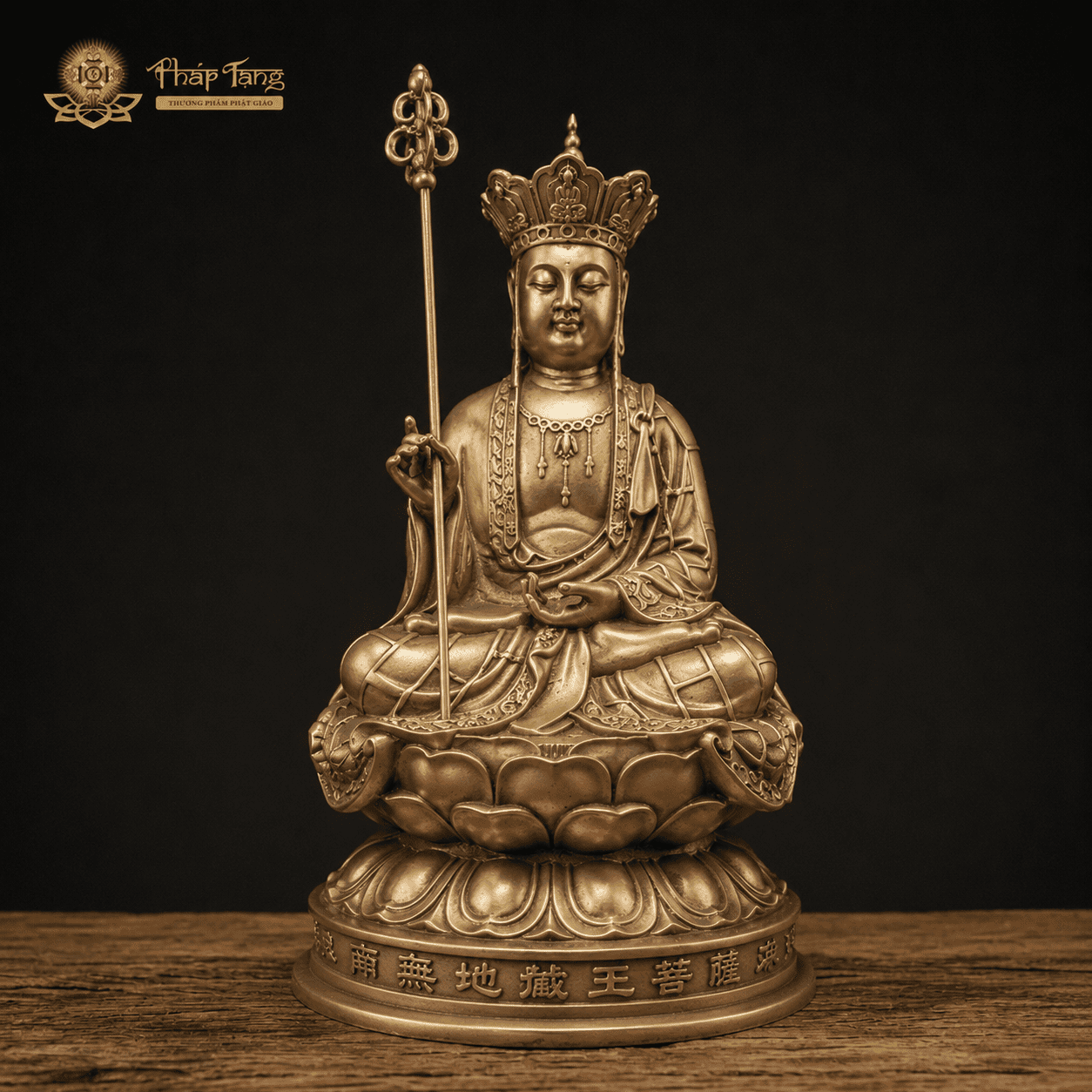 Tượng Đức Địa Tạng Vương Bồ Tát đồng Đài Loan có mão thế ngồi 30cm tại Pháp Tạng