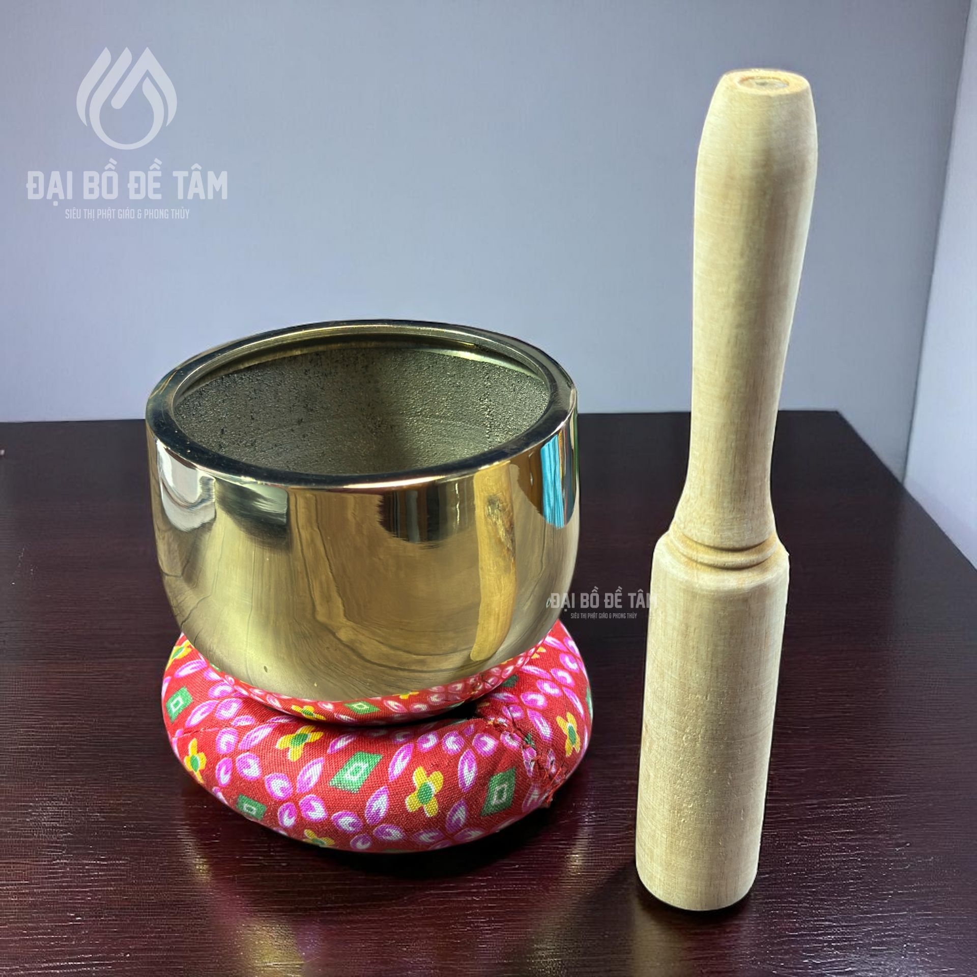 Bộ Chuông Mõ Gỗ Mít Kèm Đế & Dùi Gõ – Pháp Cụ Tụng Kinh