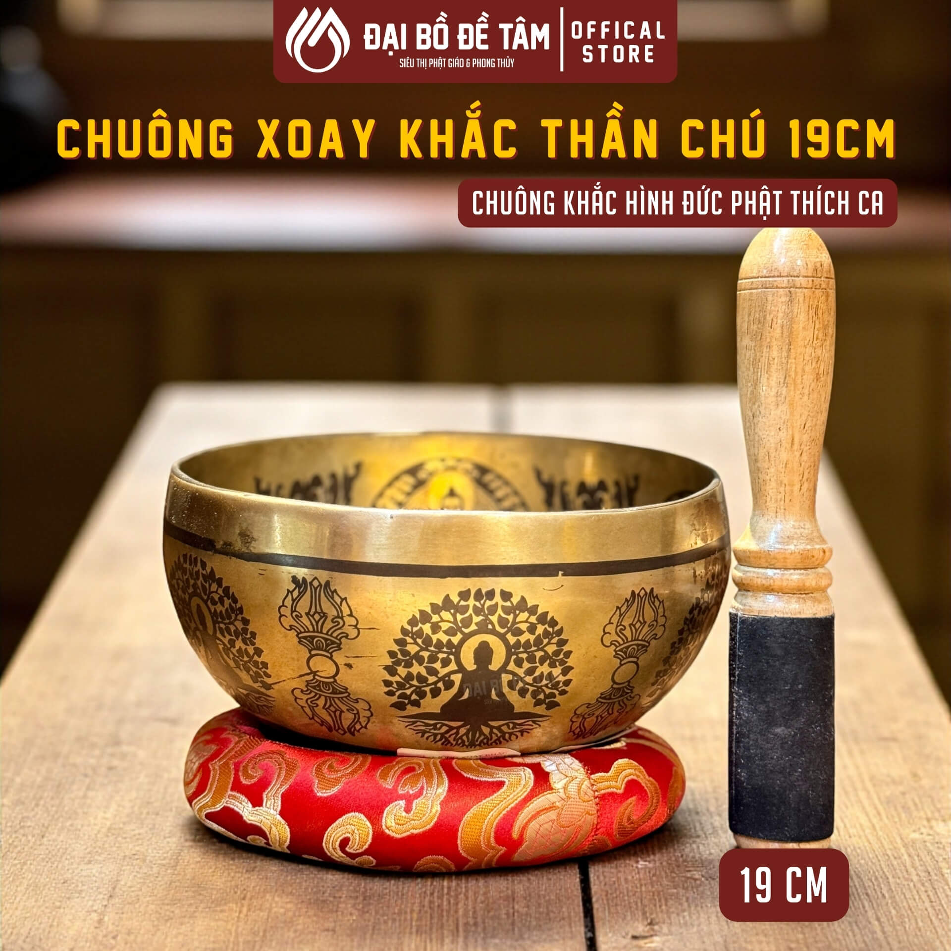 Chuông Xoay Khắc Hình Đức Phật Thích Ca Mâu Ni 19cm