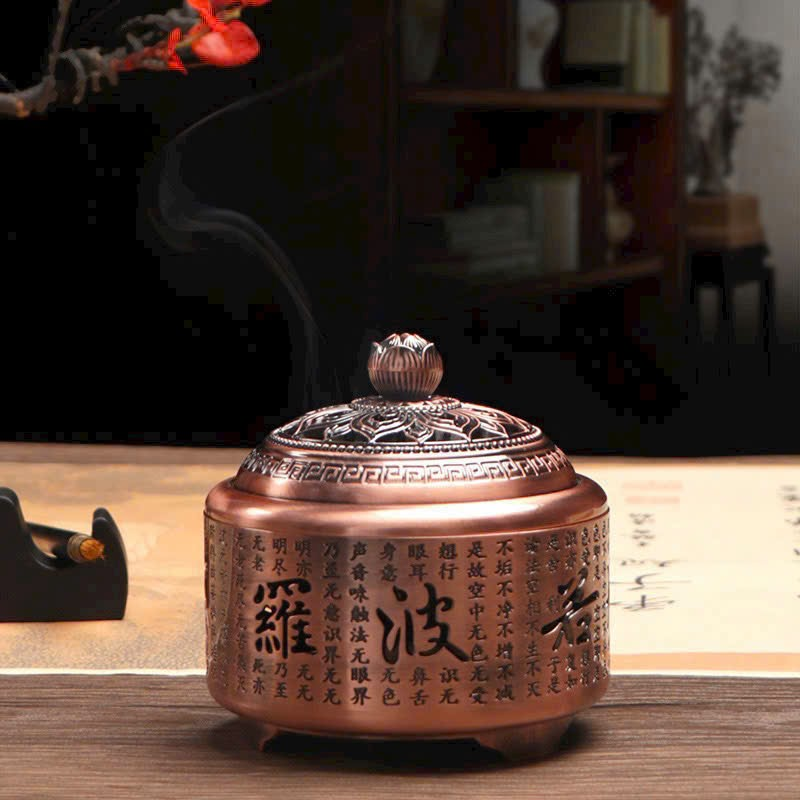 Lư xông trầm hợp kim đồng khắc Bát Nhã Tâm Kinh chế tác thủ công