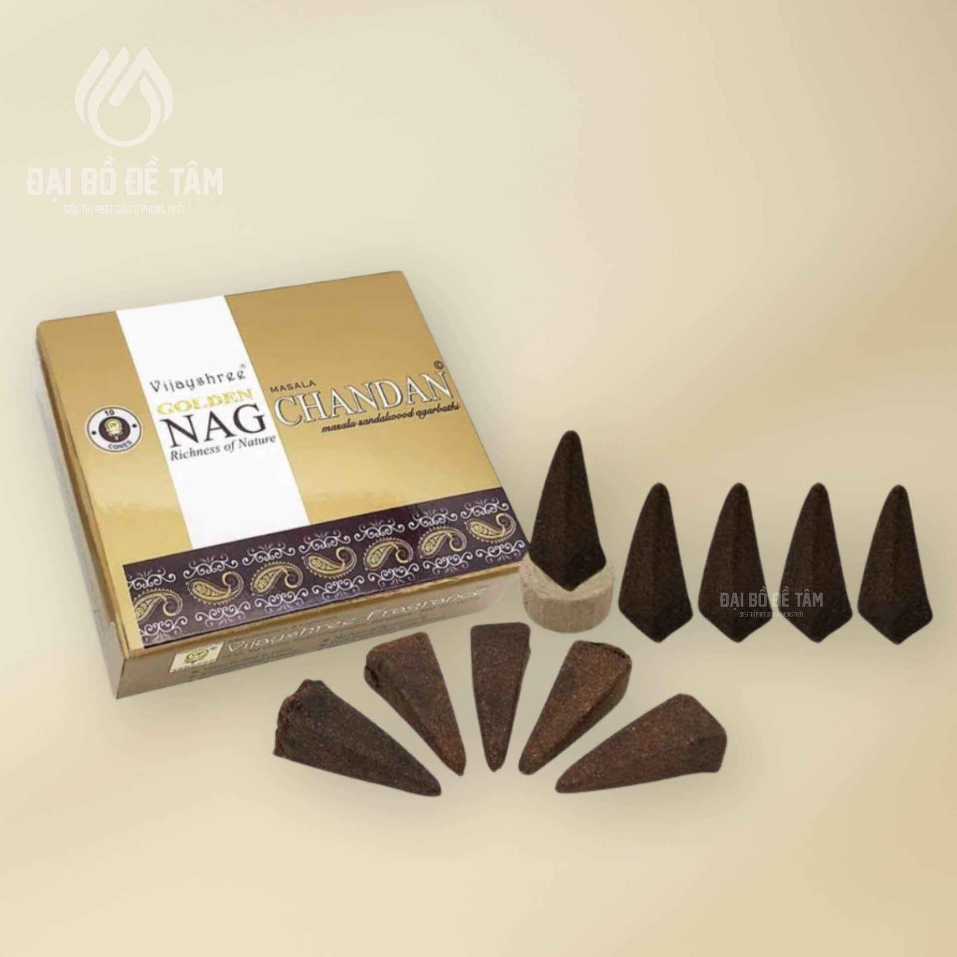 Nhang Trầm Nụ Ấn Độ Nag Golden Chandan Masala (Hộp 10 Nụ) | Siêu Thị Bồ Đề Tâm