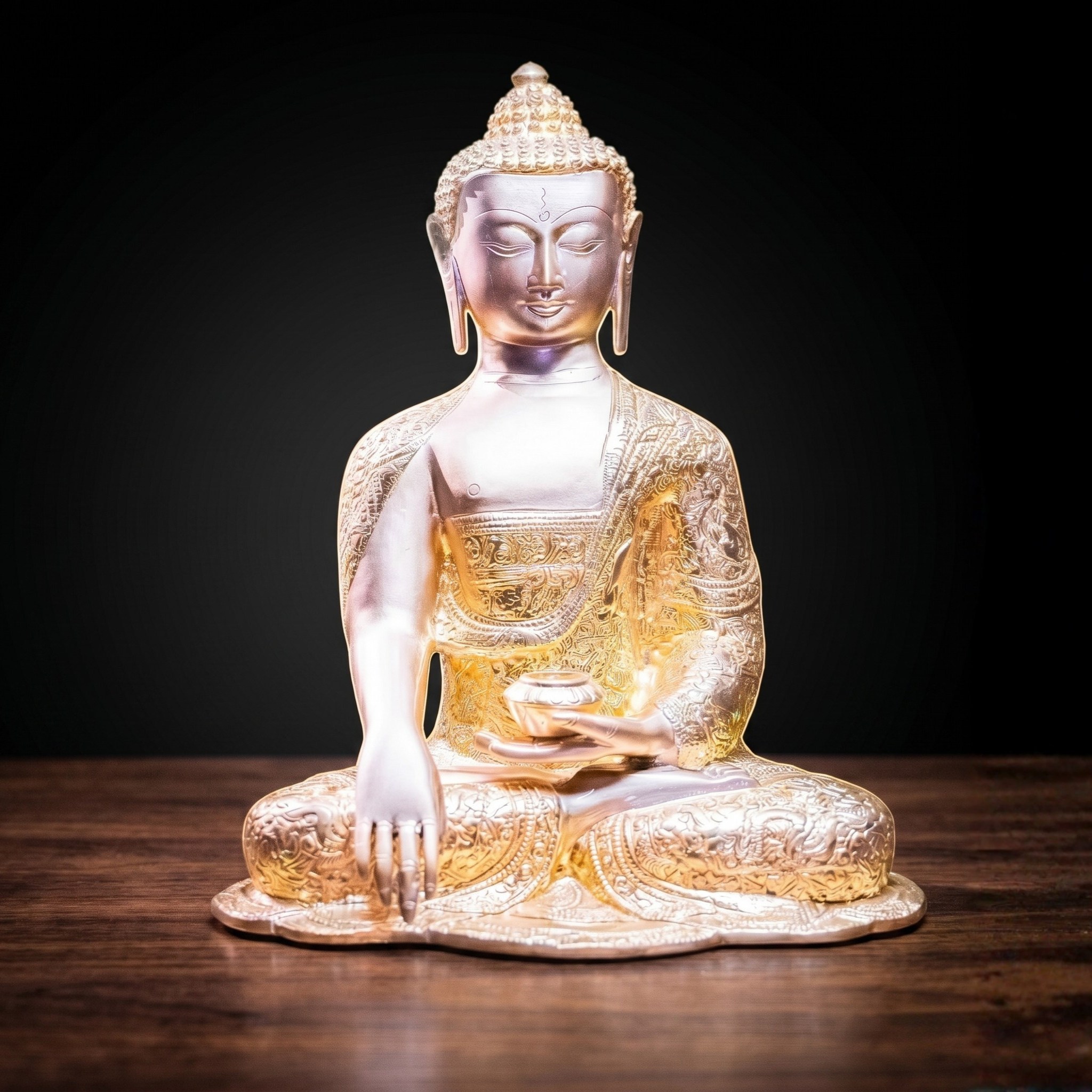 Tôn tượng Phật Thích Ca Mâu Ni đồng mạ vàng 24K Ấn Độ Mật Tông