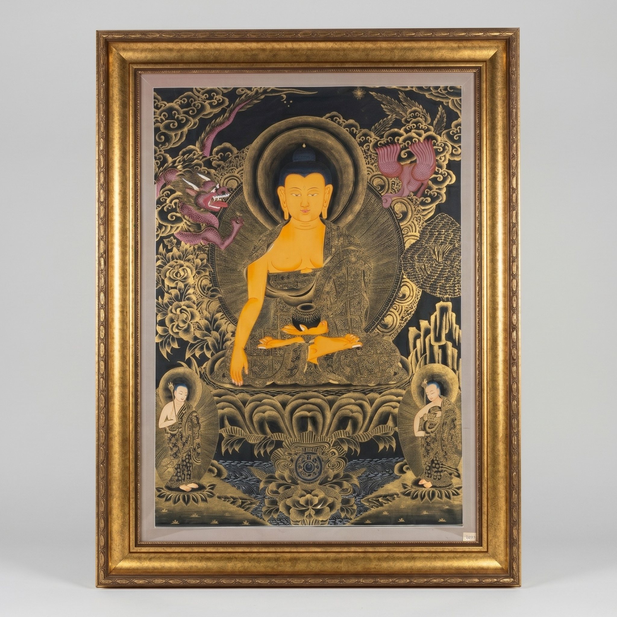 Tranh Thangka Đức Phật Thích Ca nền đen vẽ vàng 117x155cm