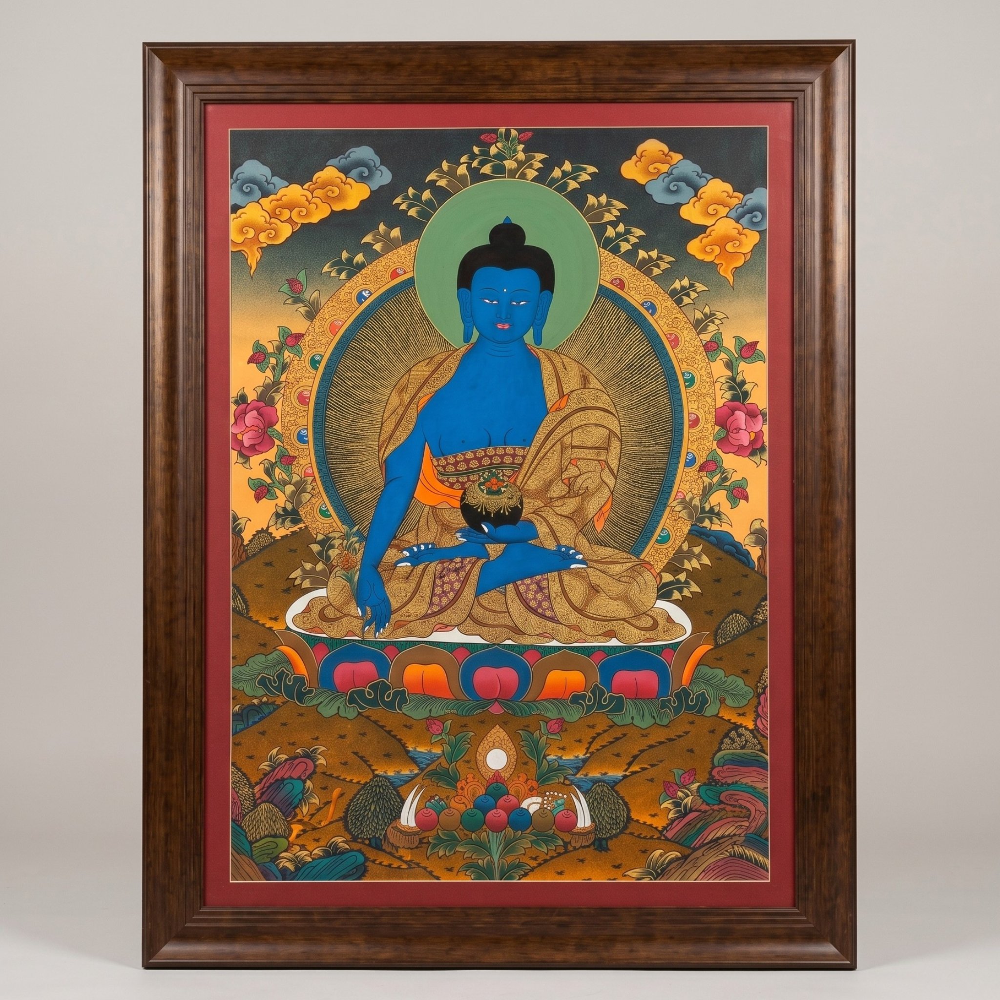 Tranh Thangka Đức Phật Dược Sư Tây Tạng 110x145cm