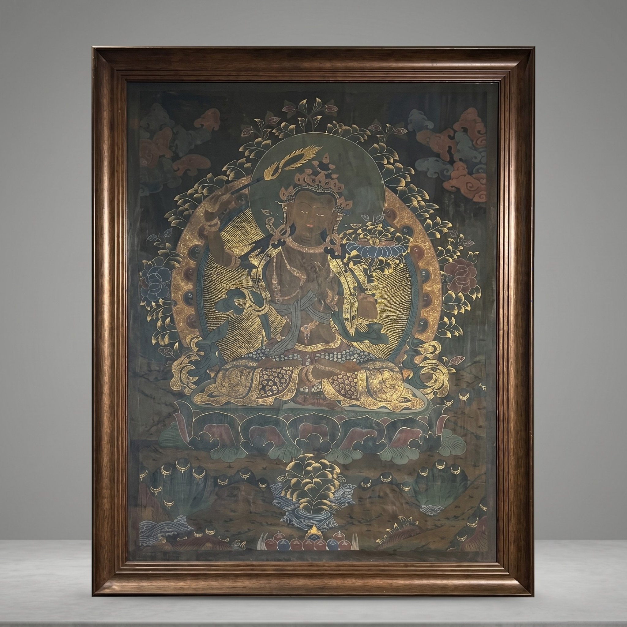 Tranh Thangka Đức Văn Thù Sư Lợi xưa sưu tầm quý hiếm tại Pháp Tạng