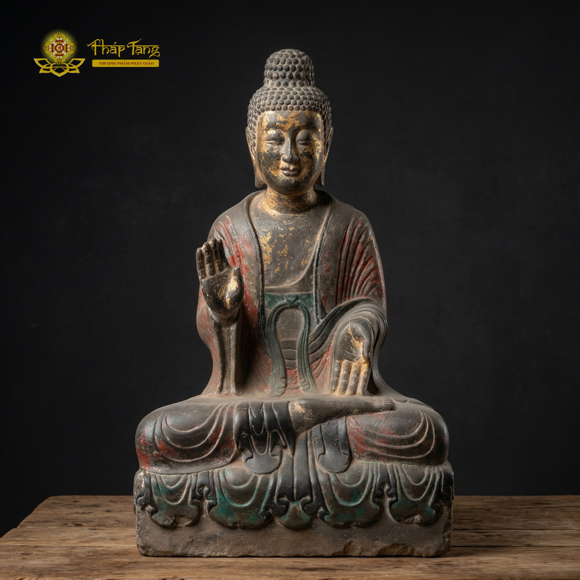 Tượng Phật Thích Ca ấn vô úy đá xanh sưu tầm 64cm