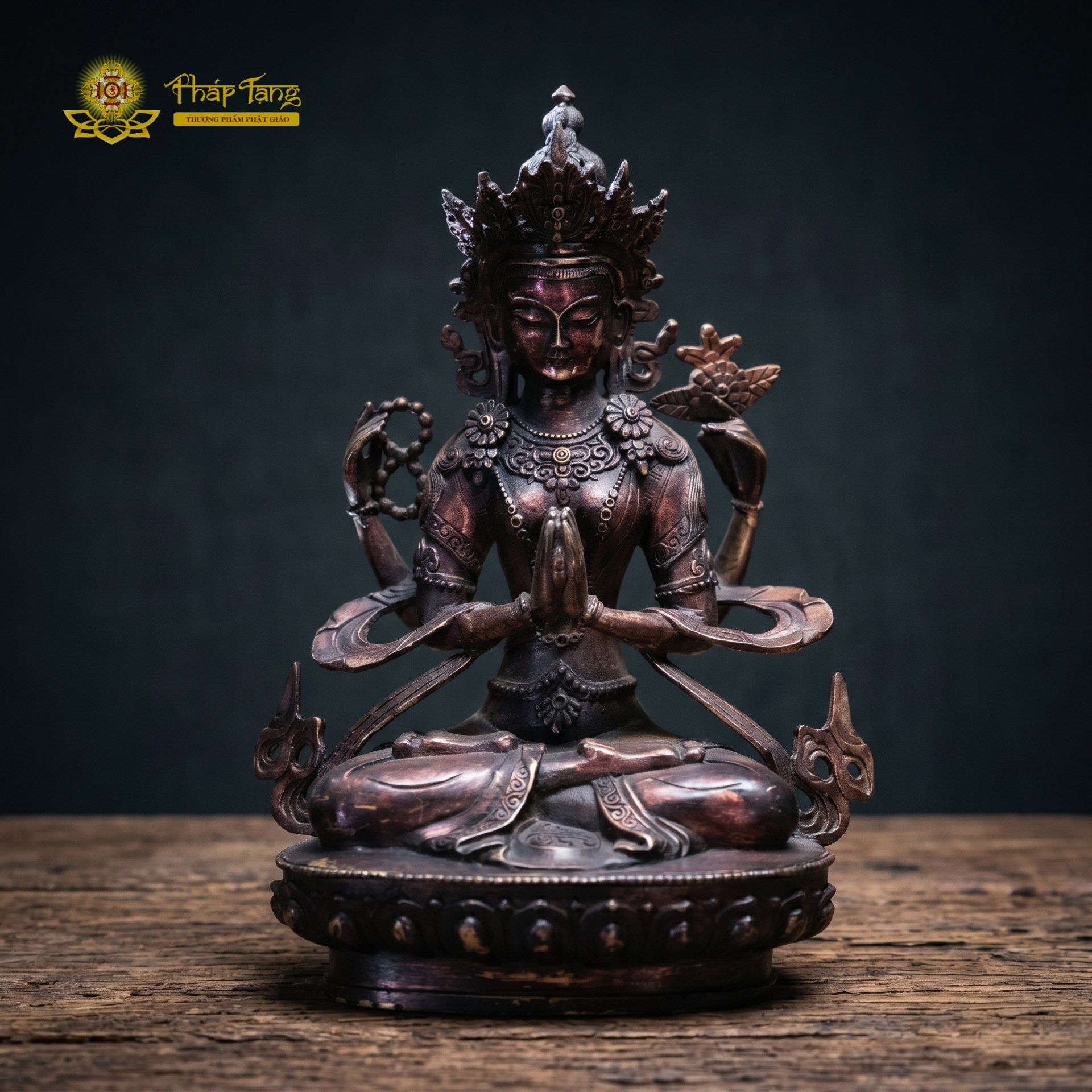 Tôn tượng Quán Thế Âm Tứ Thủ đồng xưa 30cm