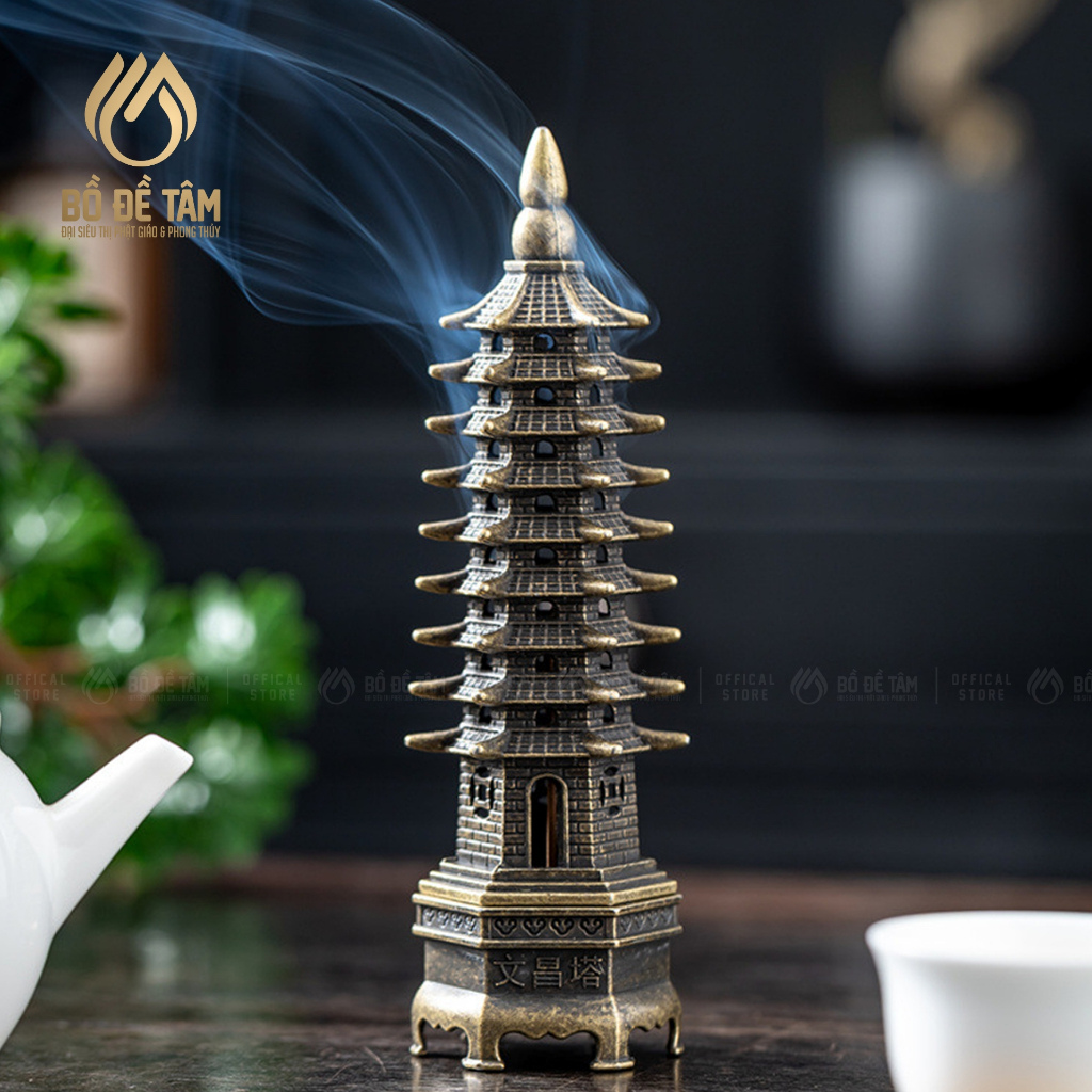 Lư Đốt Trầm Tháp Văn Xương 9 Tầng | Hợp Kim Sơn Giả Cổ | Trang Trí Phòng Thờ – Học Tập – Phong Thủy