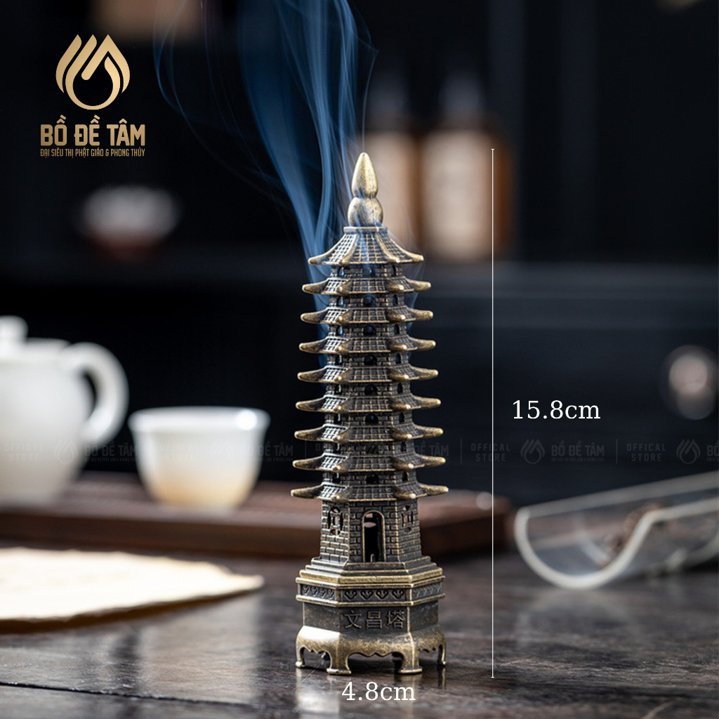 Lư Đốt Trầm Tháp Văn Xương 9 Tầng | Hợp Kim Sơn Giả Cổ | Trang Trí Phòng Thờ – Học Tập – Phong Thủy