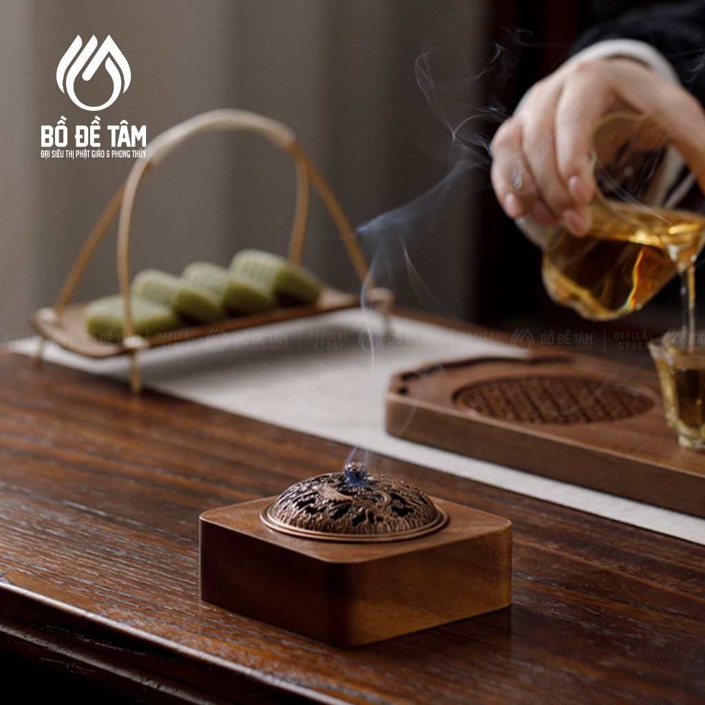 Lư Đốt Trầm Hương - Lư Xông Trầm Hương Gỗ Tự Nhiên Nắp Đồng Cao Cấp