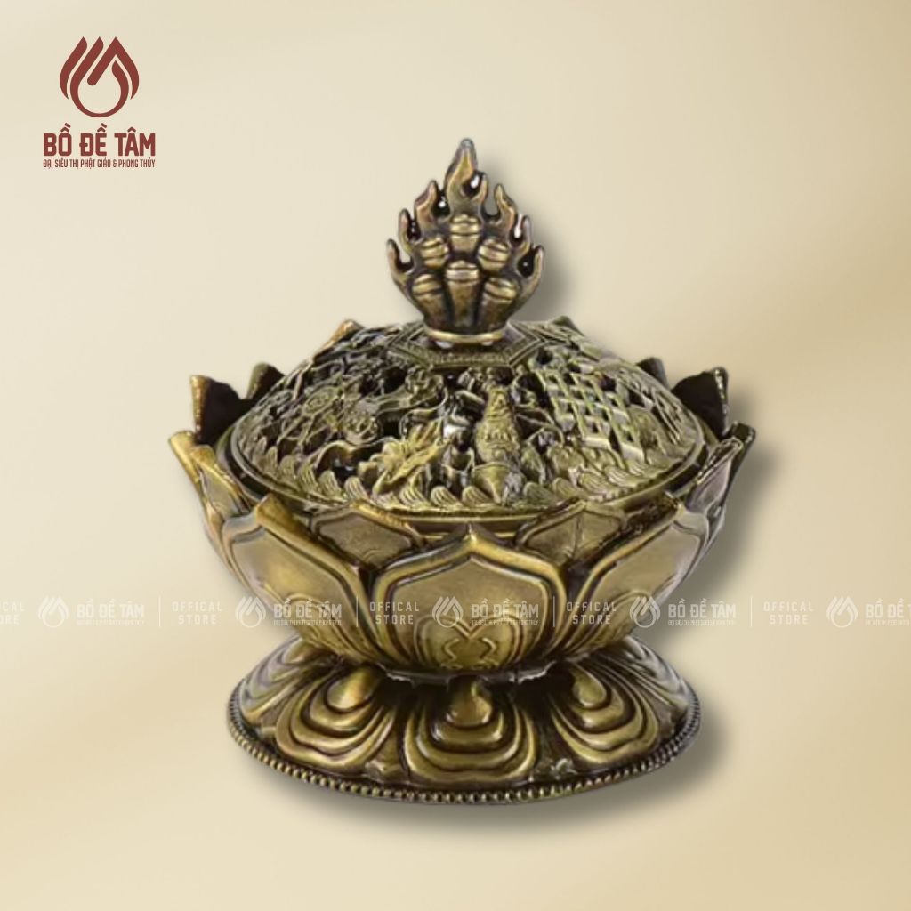Lư Xông Trầm Mini Hợp Kim Hoa Sen (6.9cm) | Siêu Thị Bồ Đề Tâm