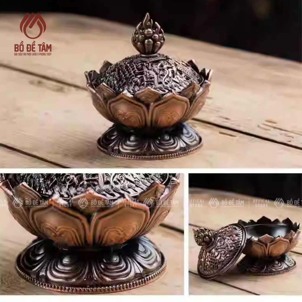 Lư Xông Trầm Mini Hợp Kim Hoa Sen (6.9cm) | Siêu Thị Bồ Đề Tâm