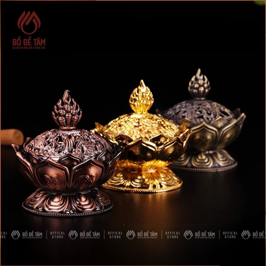 Lư Xông Trầm Mini Hợp Kim Hoa Sen (6.9cm) | Siêu Thị Bồ Đề Tâm