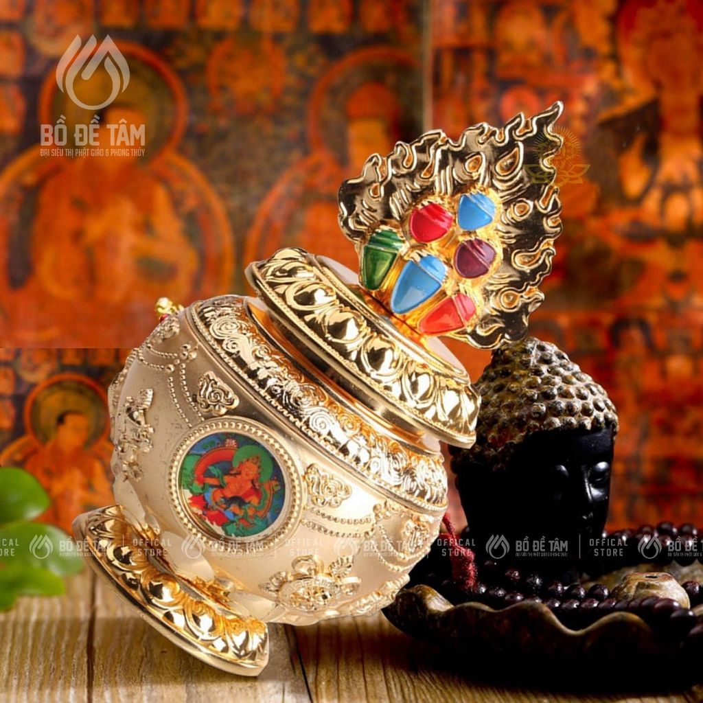 Bảo Bình Hợp Kim Tráng Men Khắc Bát Bảo Cát Tường Có Đỉnh