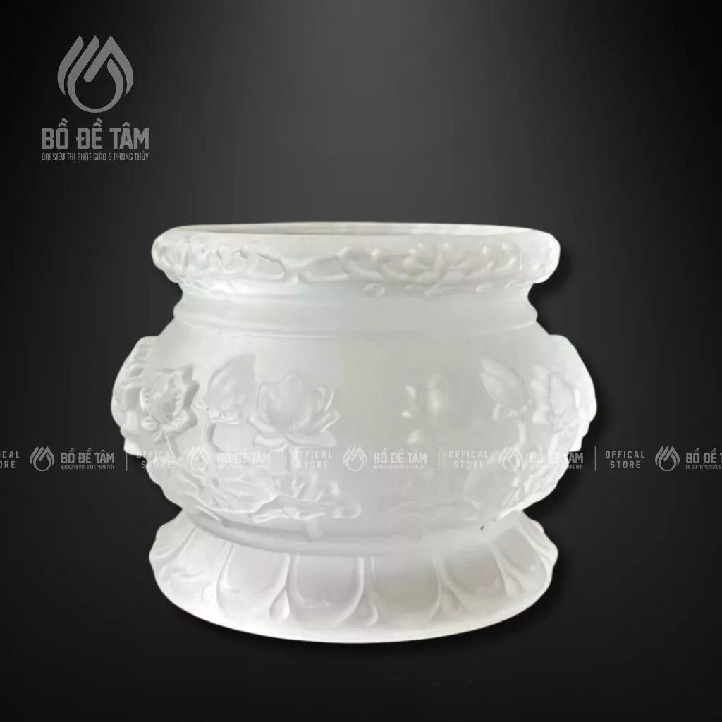 Bộ Thờ Cúng (Lư, Bình, Dĩa, Chum) Lưu Ly Hoa Sen Trắng | Siêu Thị Bồ Đề Tâm