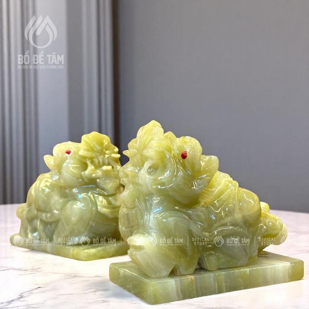Cặp Tỳ Hưu Đá Ngọc Xanh Lá Non 10cm – Phong Thủy Chiêu Tài Lộc – Đá Tự Nhiên Đà Nẵng
