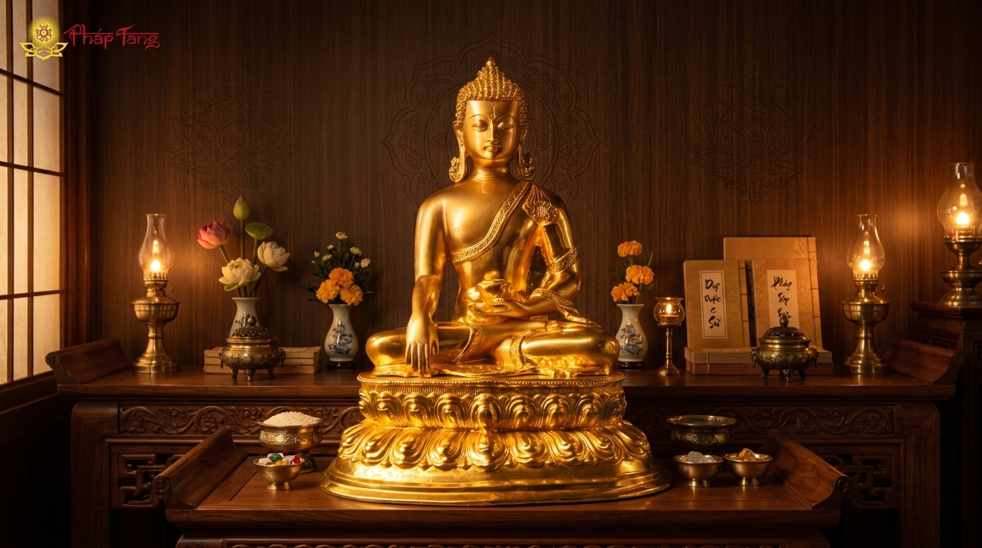 Không gian bàn thờ tượng phật tại gia trang nghiêm cho phật tử