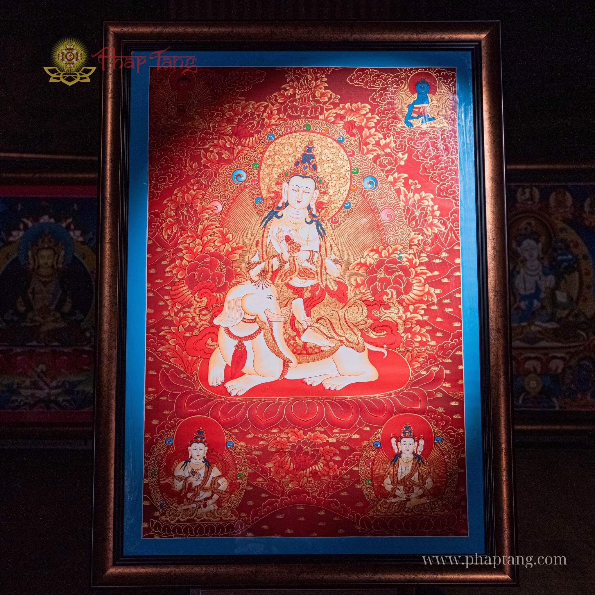 THANGKA NỀN ĐỎ ĐẶC BIỆT PHỔ HIỀN BỒ TÁT KT 91X66cm