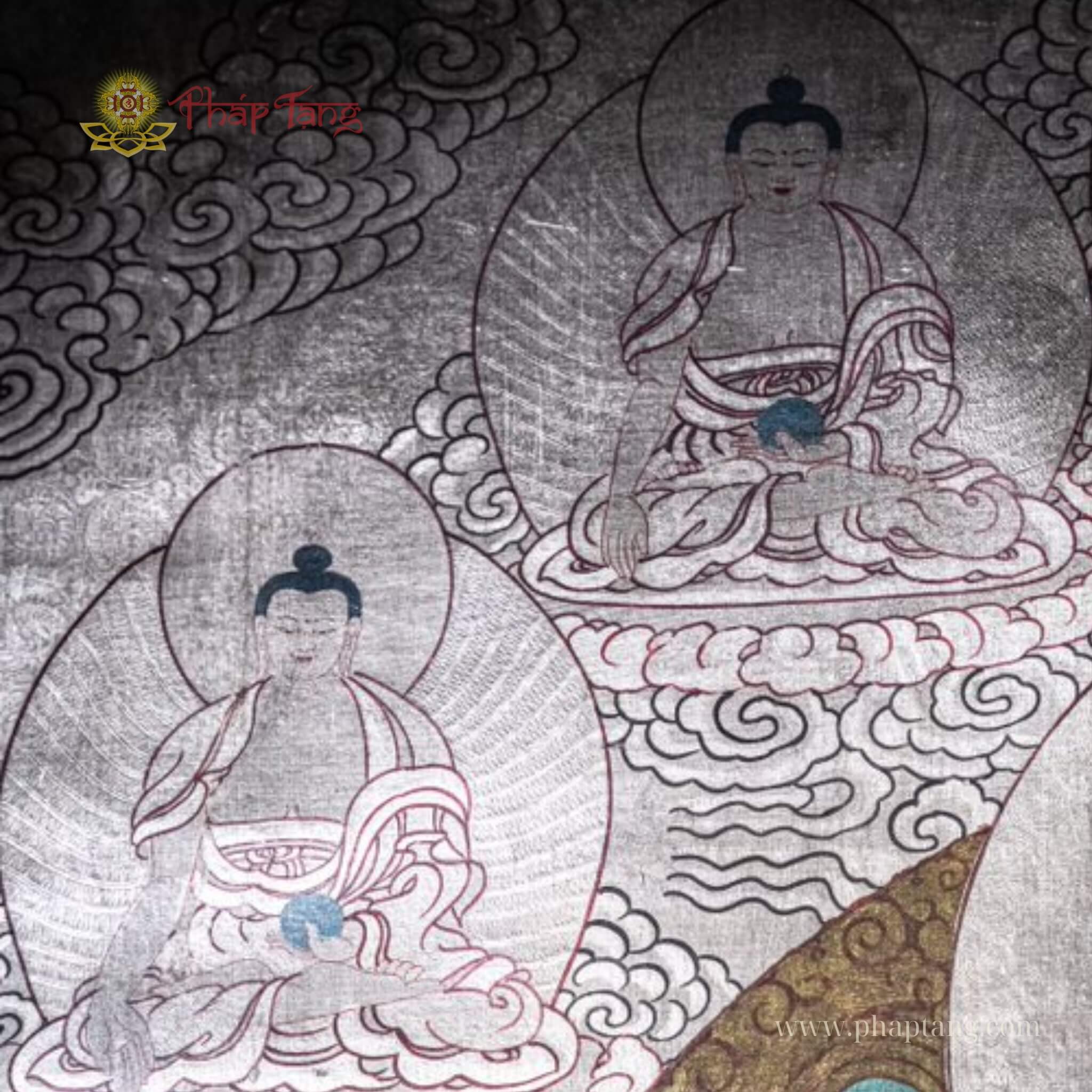 THANGKA ĐỨC BỔN SƯ VẼ TAY PHIÊN BẢN XƯA TU VIỆN GOMPA