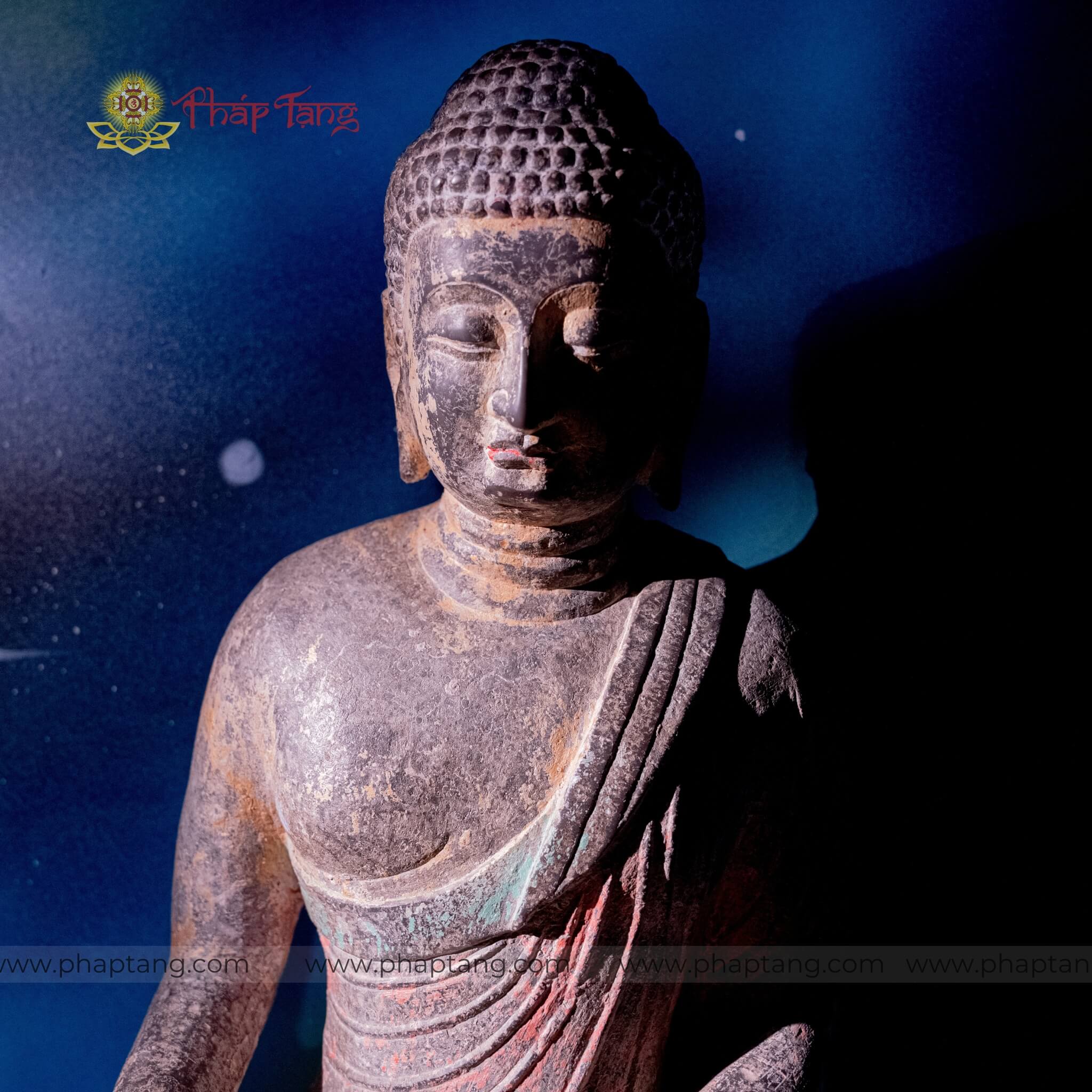 TƯỢNG ĐỨC TỪ PHỤ A DI ĐÀ ĐÁ CỔ ẤN ĐỘ CAO 55CM