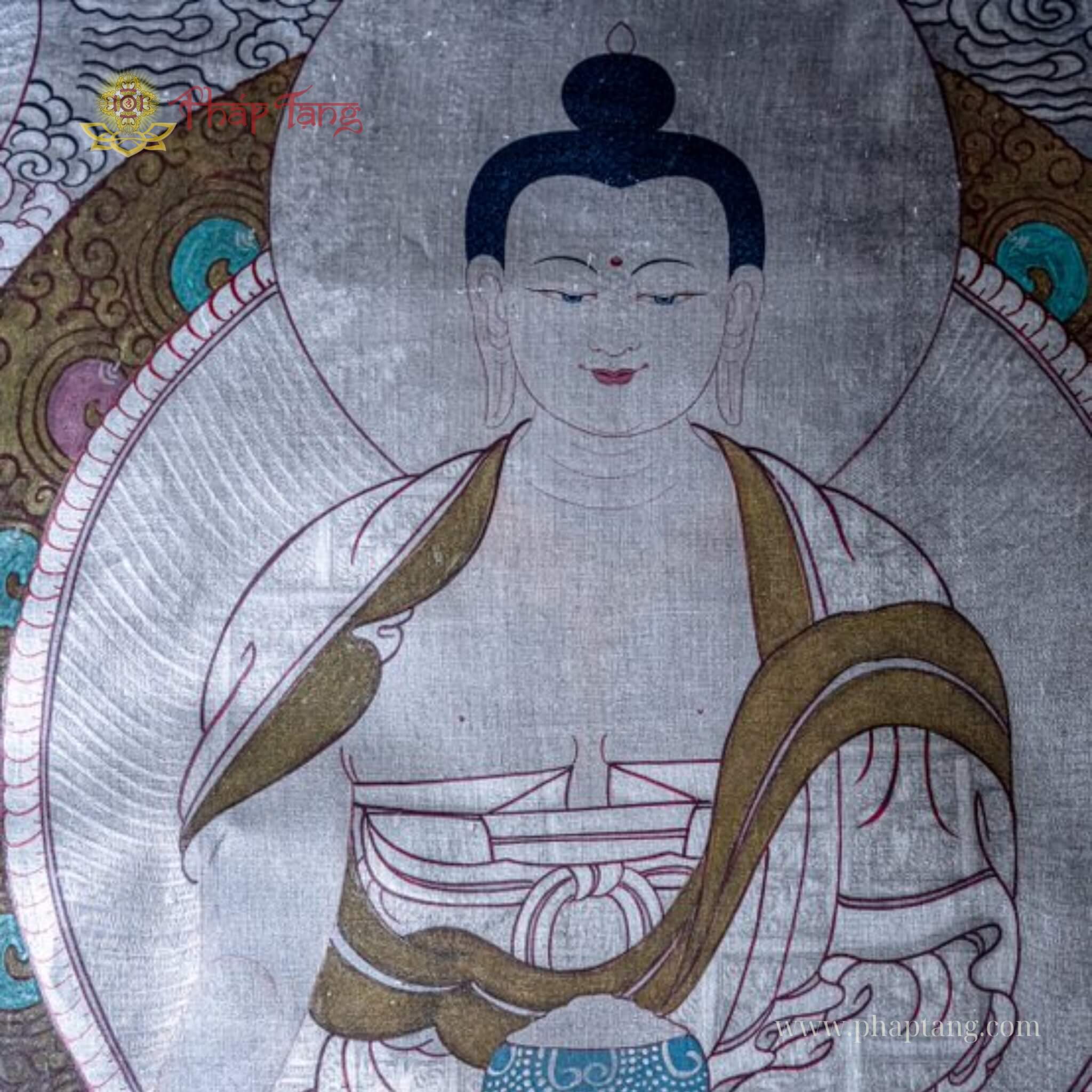 THANGKA ĐỨC BỔN SƯ VẼ TAY PHIÊN BẢN XƯA TU VIỆN GOMPA