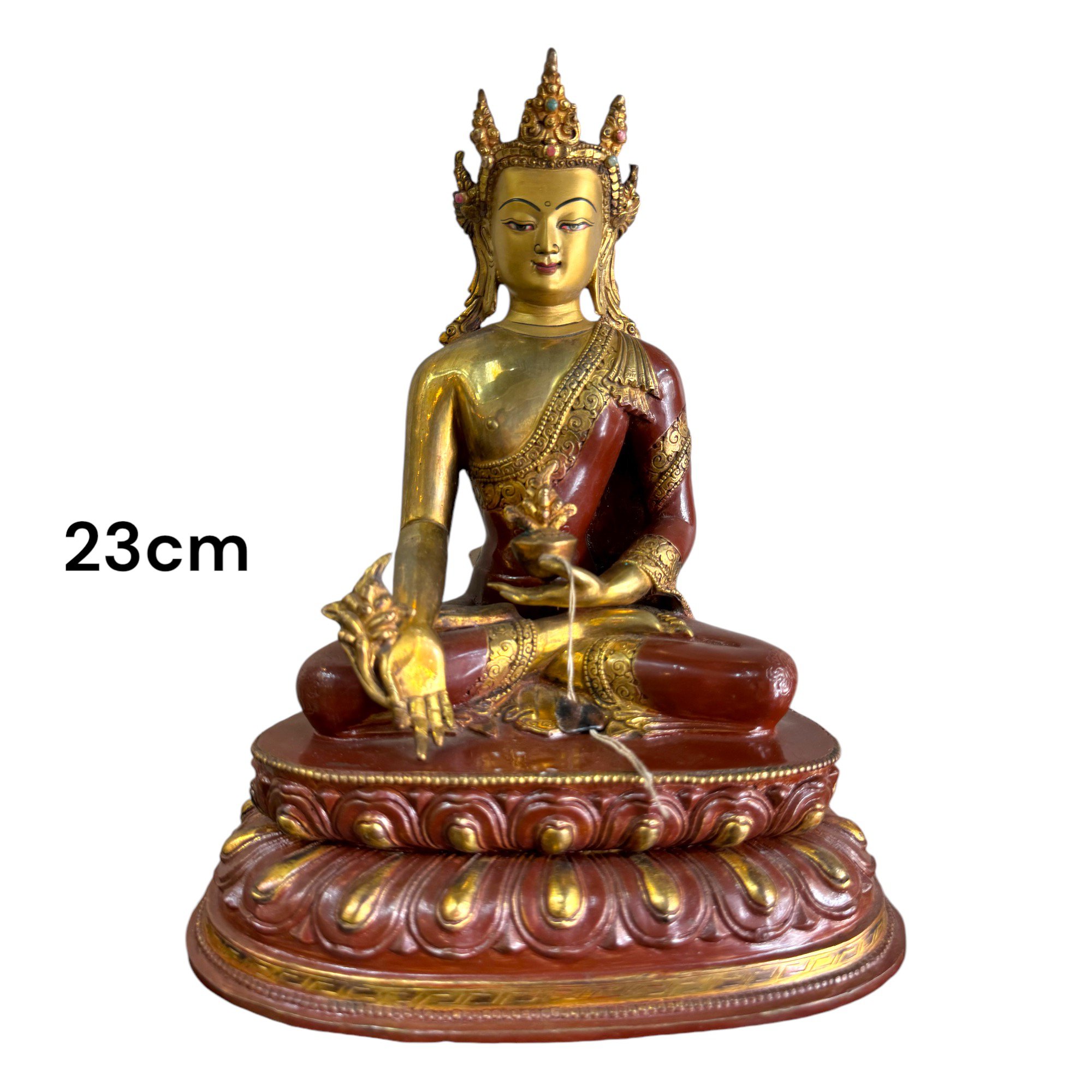 Thánh Tượng Đức Phật Dược Sư Đặc Biệt Đồng Mạ Vàng Nepal 23cm