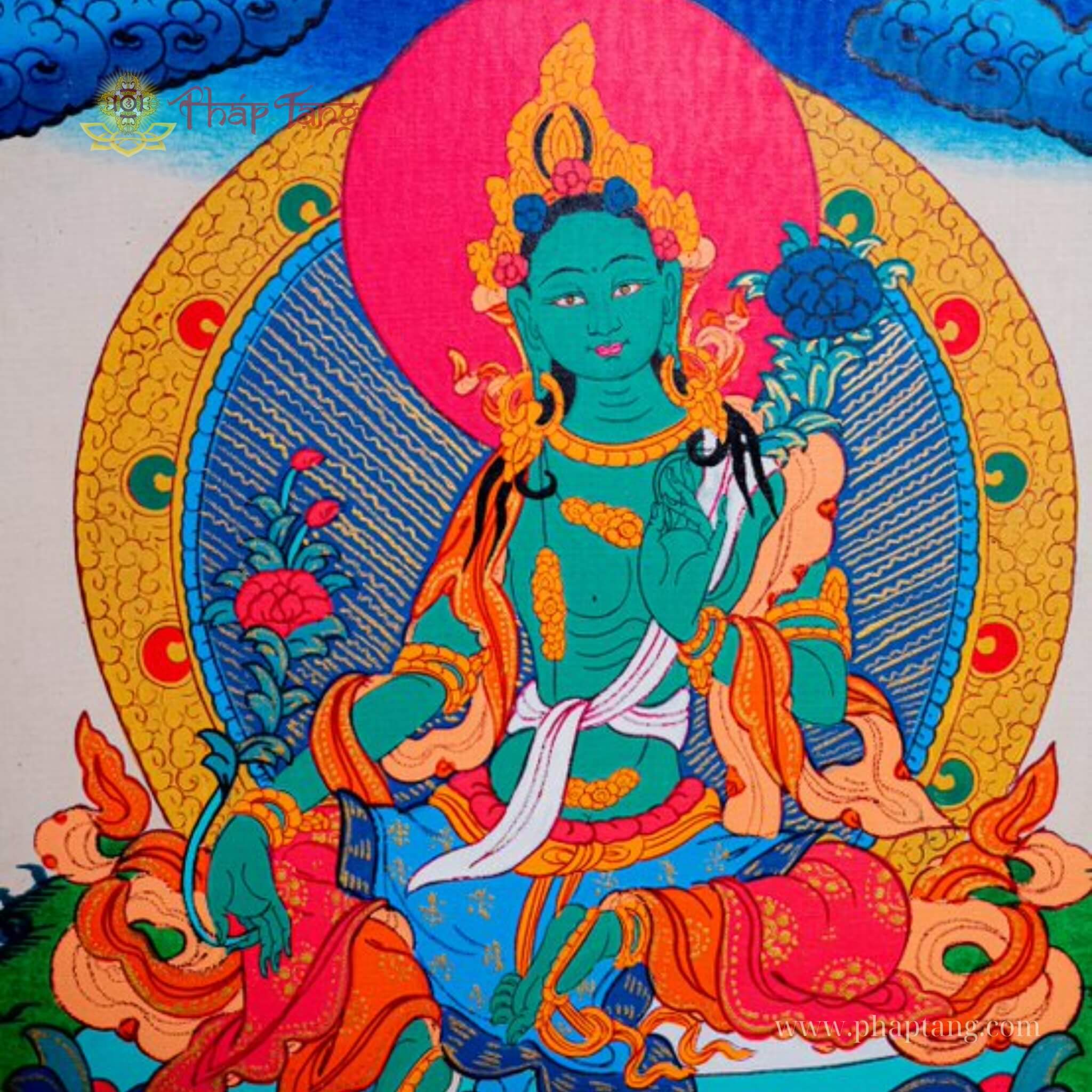 THANGKA BỒ TÁT TARA XANH KT 22X29CM