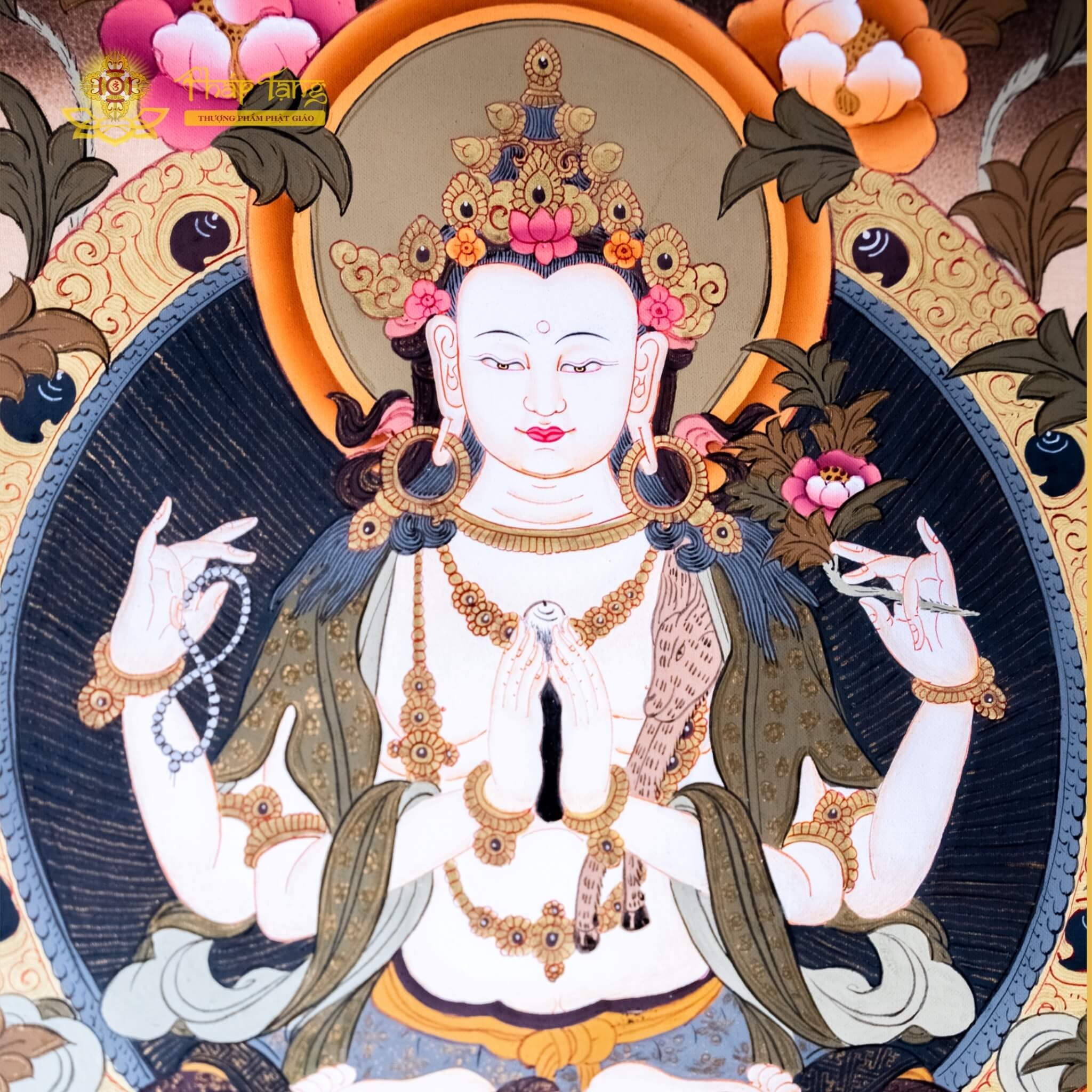 THANGKA BỒ TÁT QUAN QUAN ÂM TỨ THỦ KT 45 X 55cm