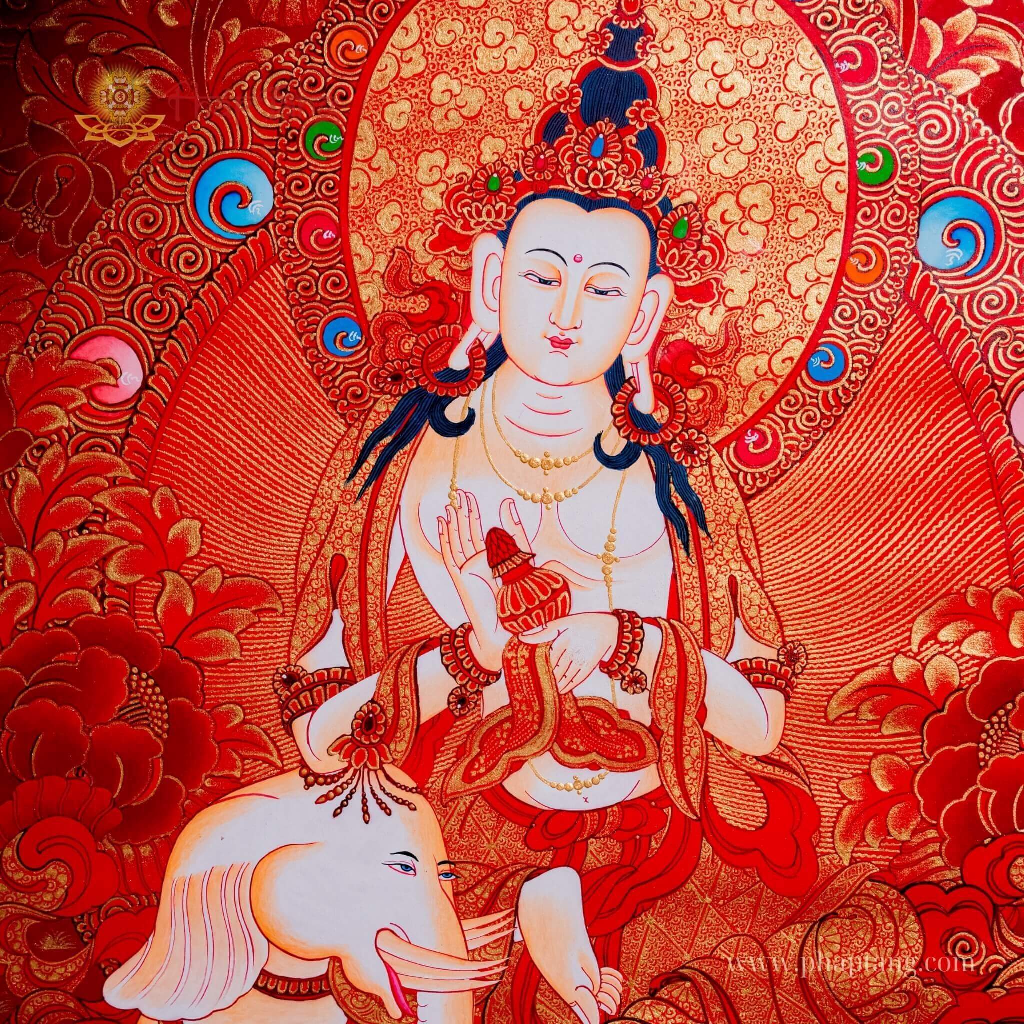 THANGKA NỀN ĐỎ ĐẶC BIỆT PHỔ HIỀN BỒ TÁT KT 91X66cm