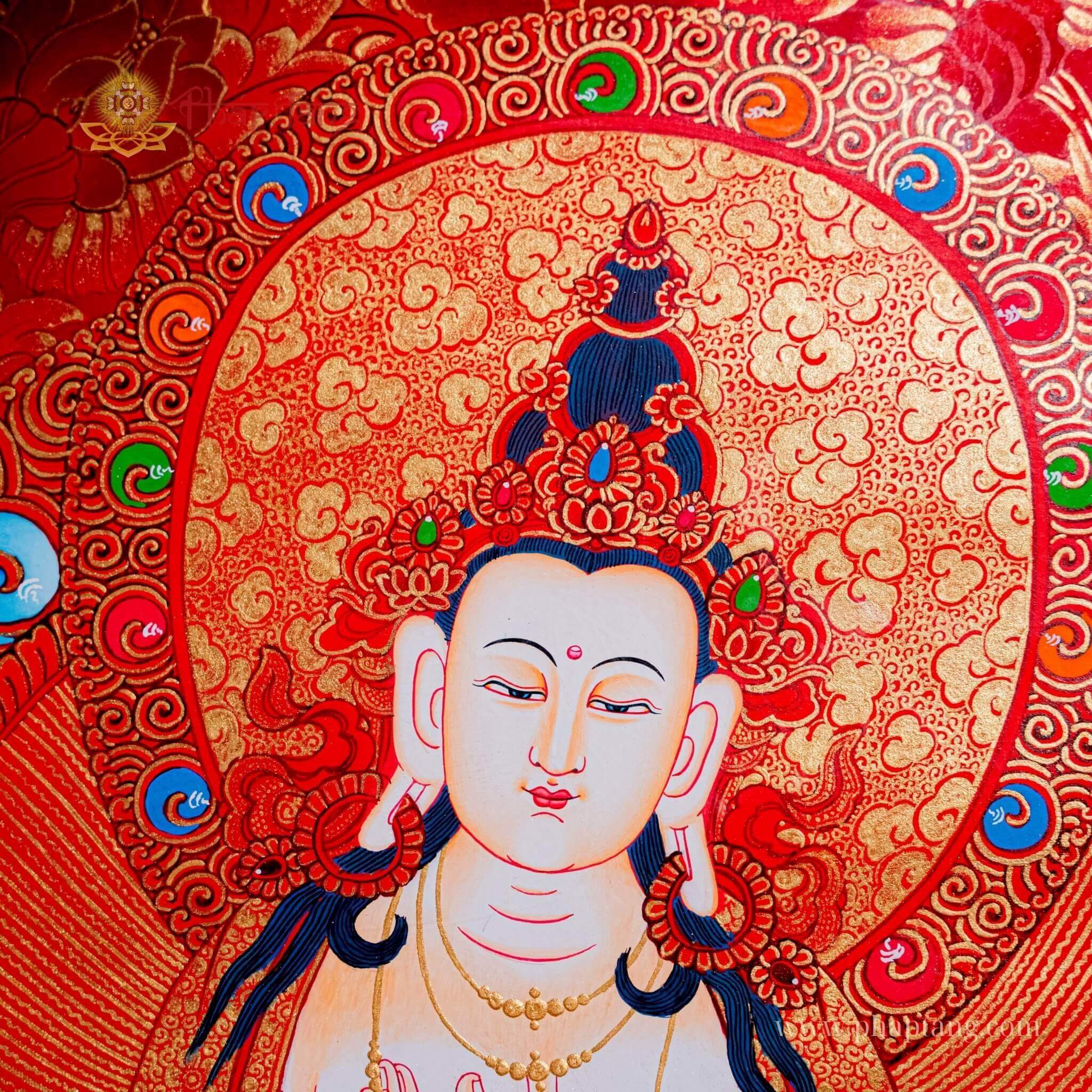 THANGKA NỀN ĐỎ ĐẶC BIỆT PHỔ HIỀN BỒ TÁT KT 91X66cm