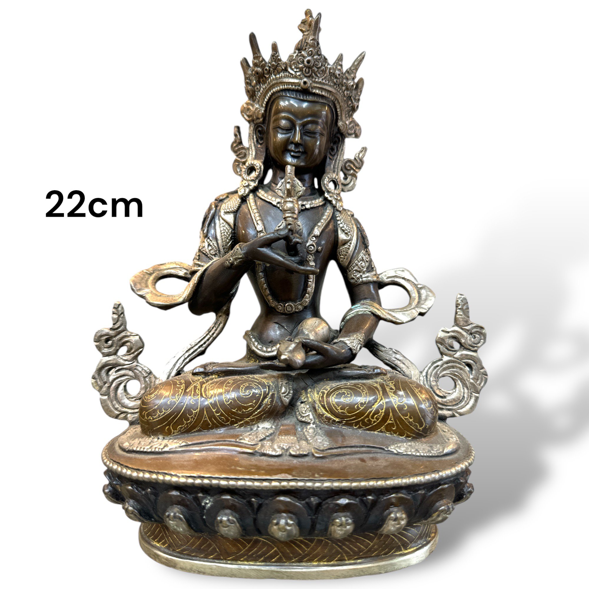 Thánh Tượng Đức Kim Cương Tát Đỏa Đồng Mạ Bạc Nepal 22cm