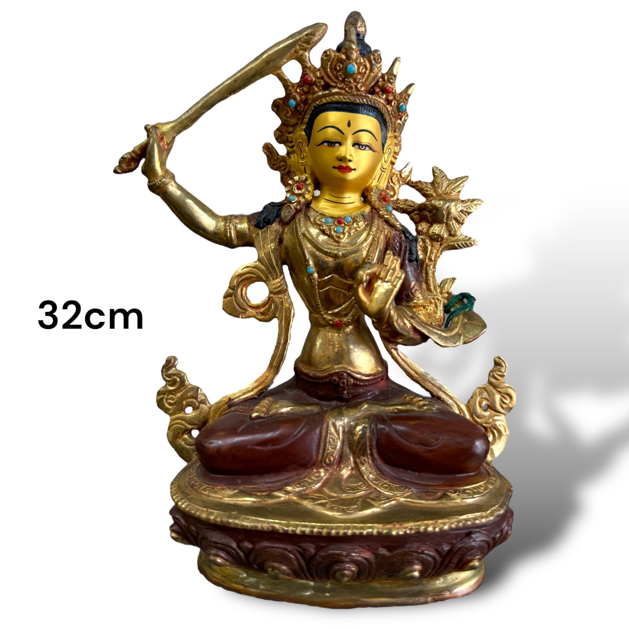 Thánh Tượng Đại Trí Văn Thù Sư Lợi Bồ Tát Đồng Mạ Vàng Nepal 32cm