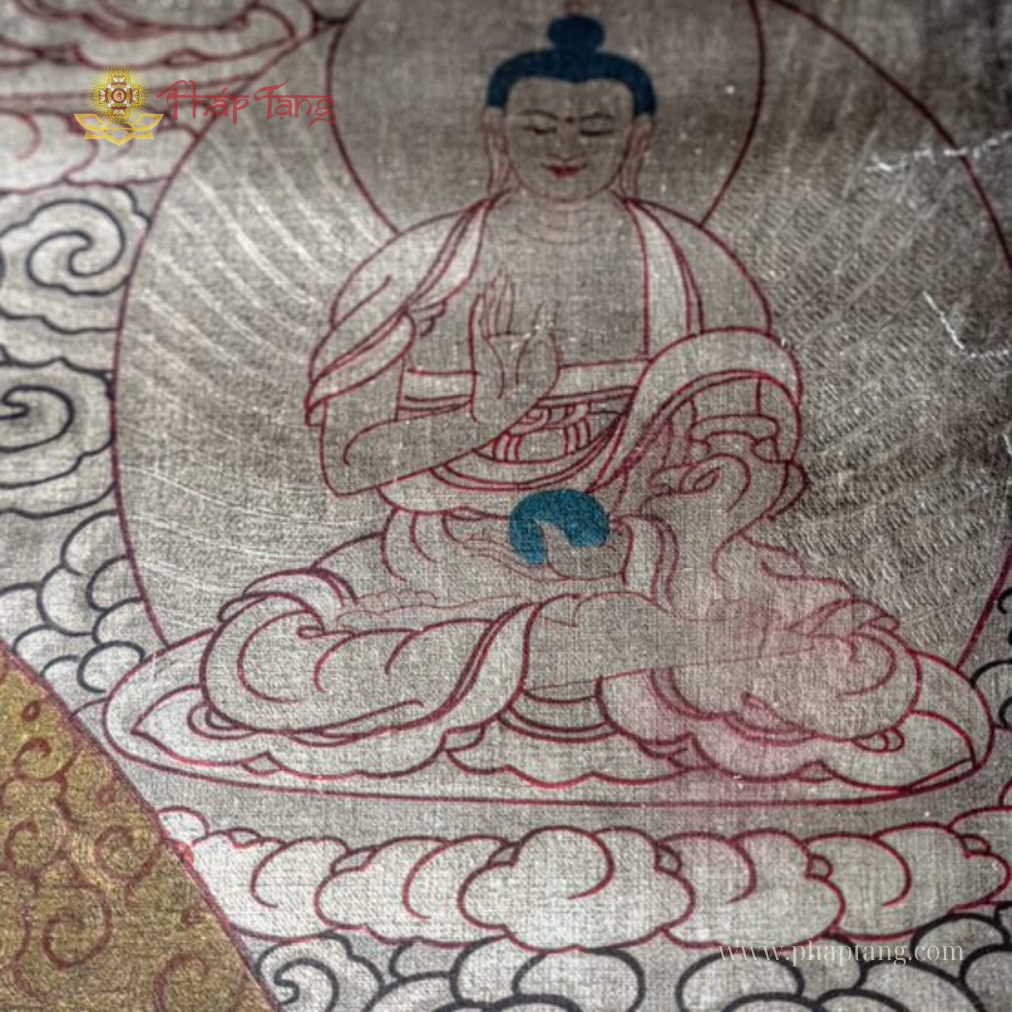 THANGKA ĐỨC BỔN SƯ VẼ TAY PHIÊN BẢN XƯA TU VIỆN GOMPA