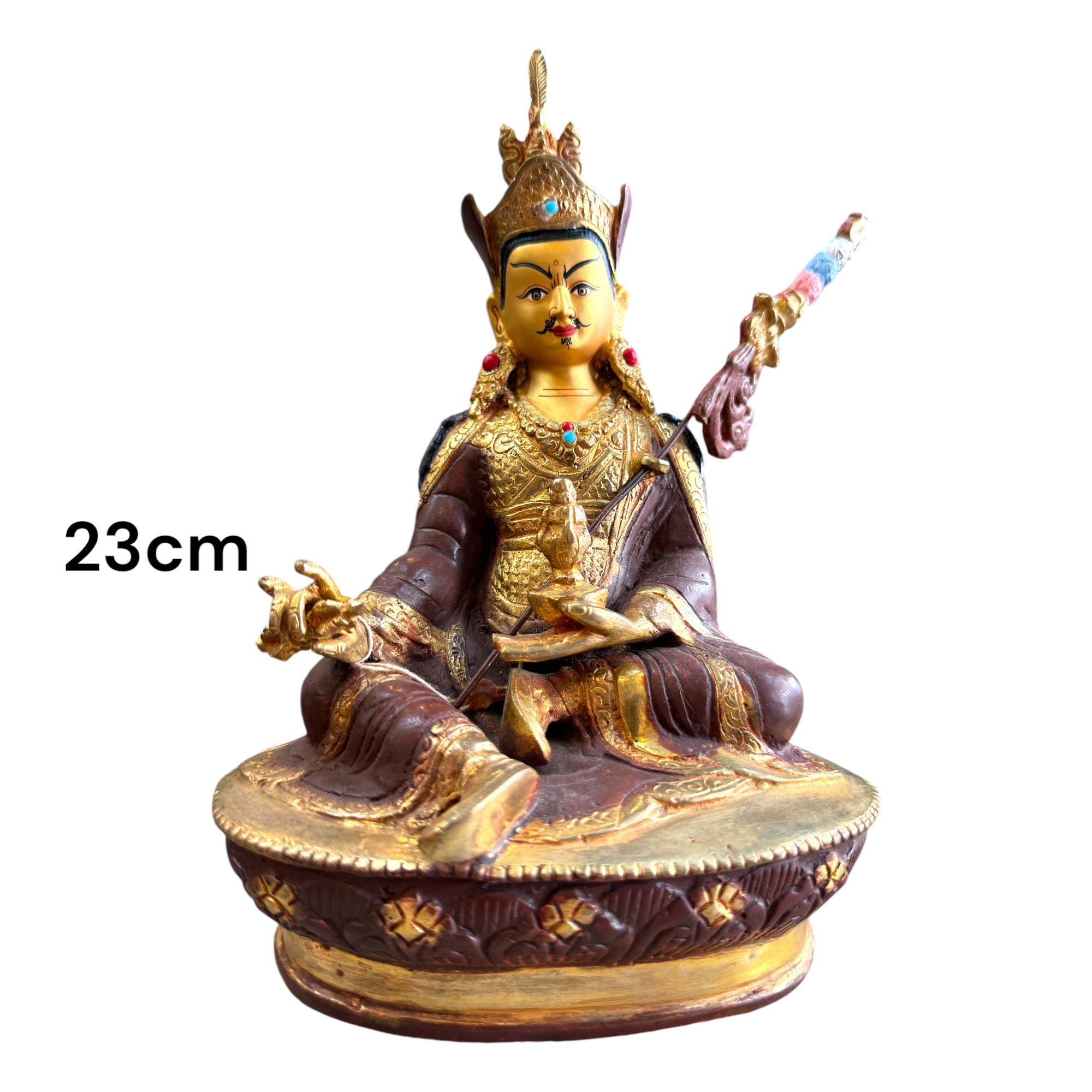 Thánh Tượng Đức Liên Hoa Sanh Guru Padmasambhava Đồng Mạ Vàng Nepal 23cm